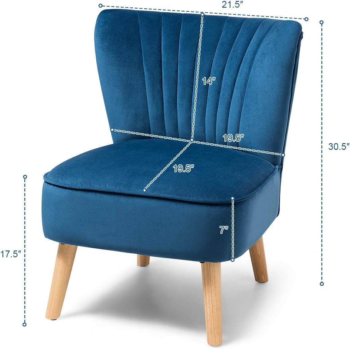 Yardi Yard Modern Armless Velvet Accent Chair with Wood Legs-Blue, Vanity Chair for Bedroom Desk