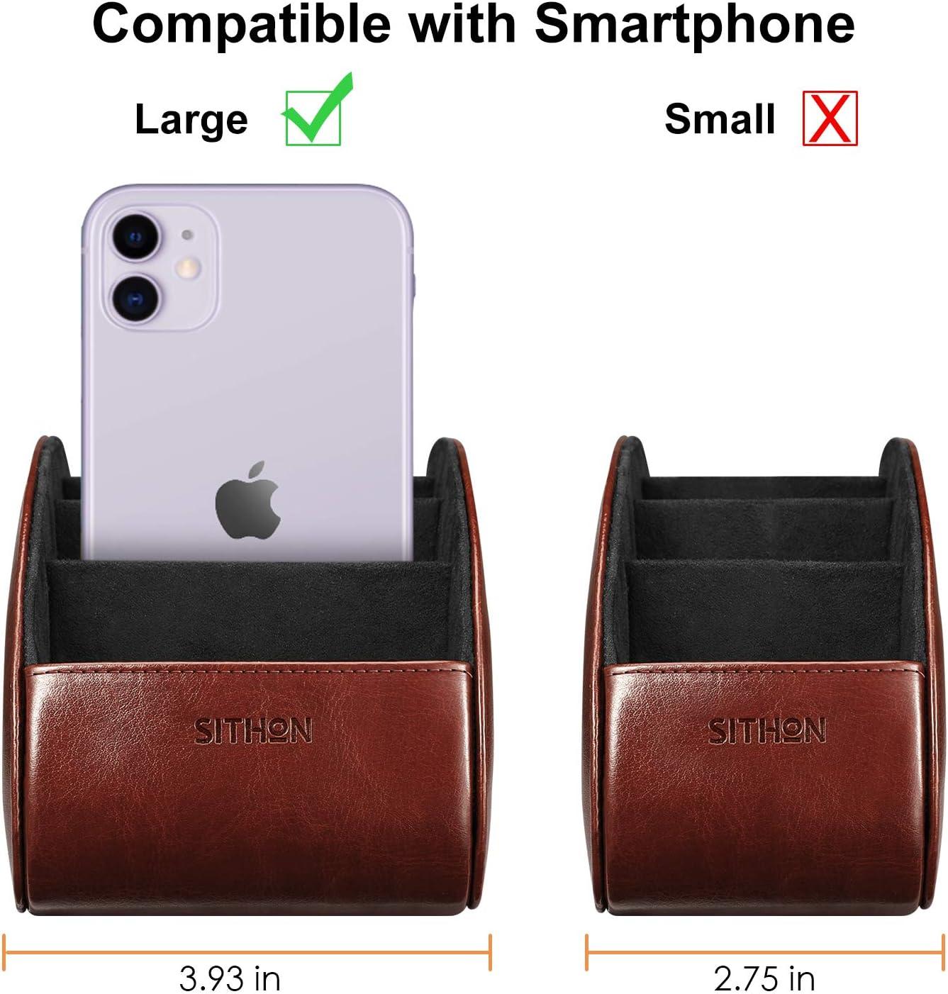 SITHON Remote Control Holder with 5 Compartments - PU Leather Remote Caddy Desktop Organizer, Brown