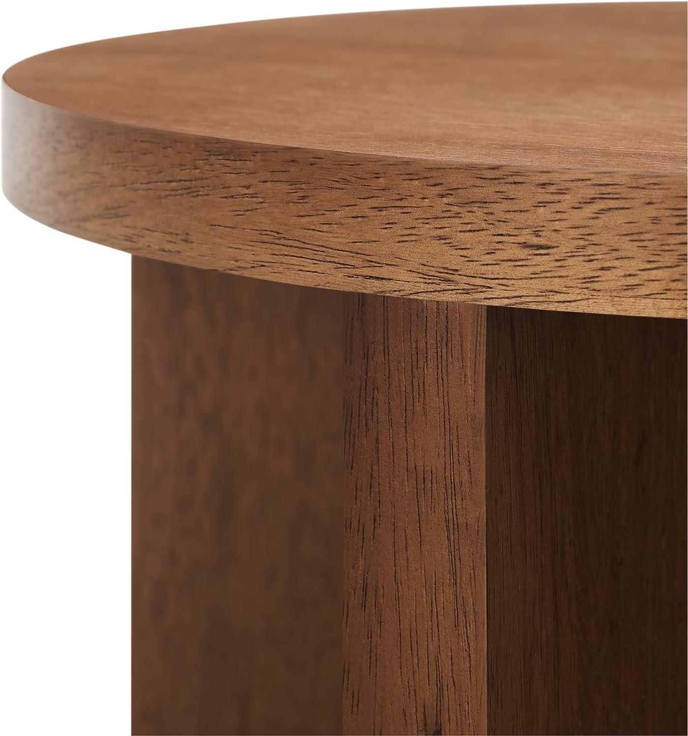 Silas Round Walnut Wood Side Table with X-Frame Base