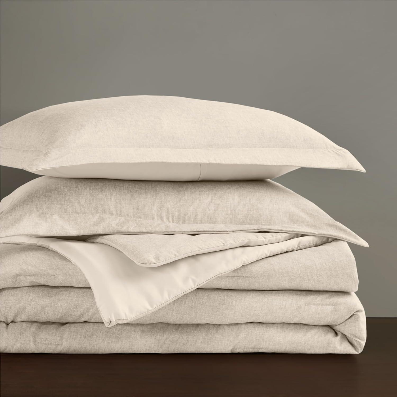 Lightweight Grey Comforter for Queen Size and Full Size Bed, Modern Chambray Bedding Set, Including 1 Comforter and 2 Pillow Shams