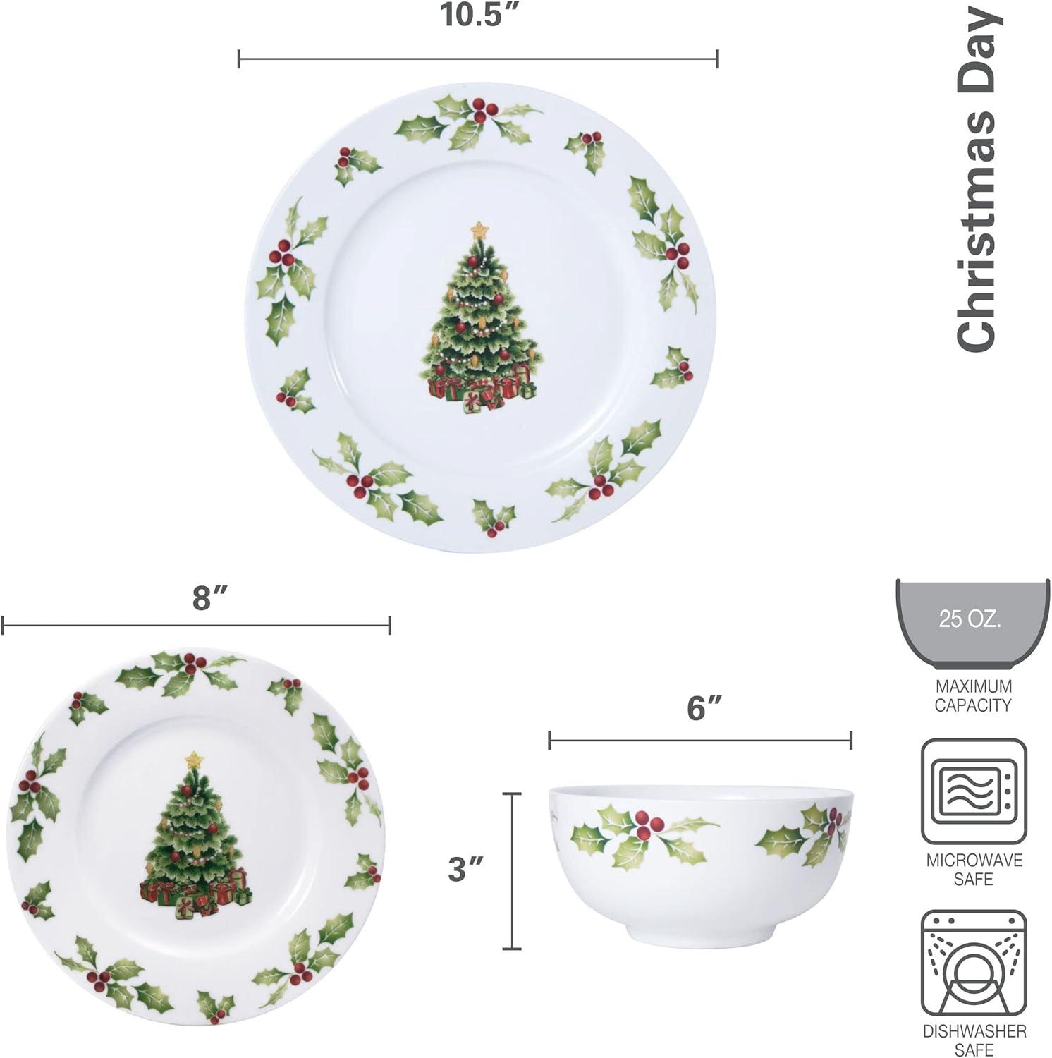 Pfaltzgraff Christmas Day 24 Piece Porcelain Dinnerware Set White