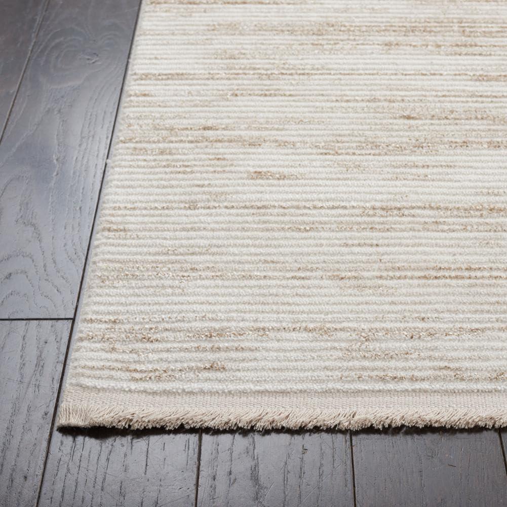 Ivory Beige 9' x 12' Synthetic Easy Care Area Rug