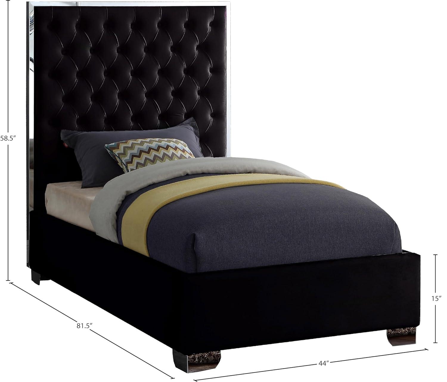 Meridian Furniture Lexi Solid Wood and Velvet Twin Bed in Black