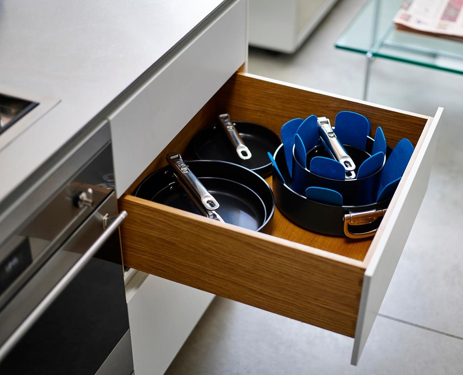 Joseph Joseph Space 3-Piece Felt pan Protector Set, Anti-Scratch Pot dividers, Stacking pan Protectors - Midnight Blue