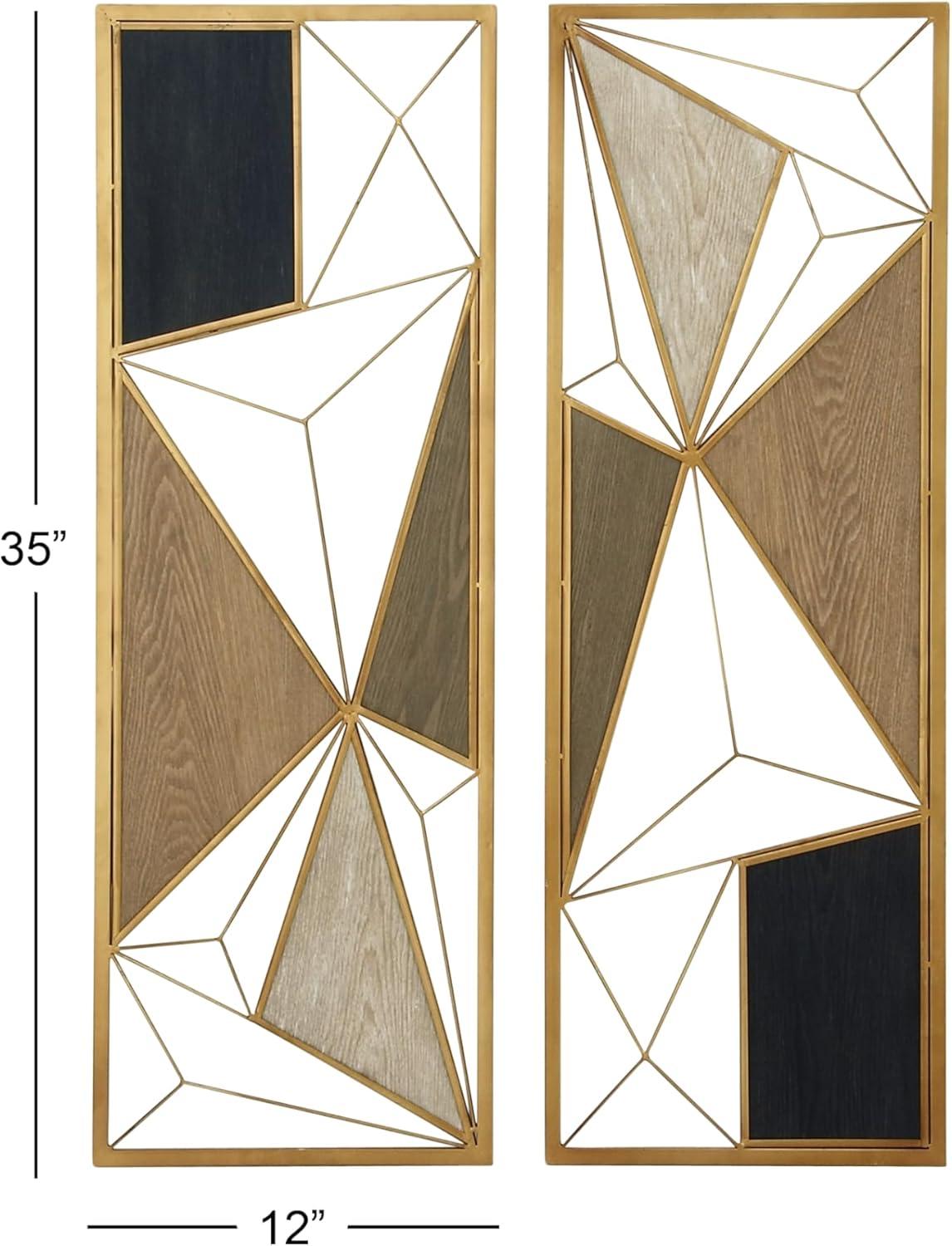 Metal Geometric Brown Wall Decor with Black and Gold Accents Set