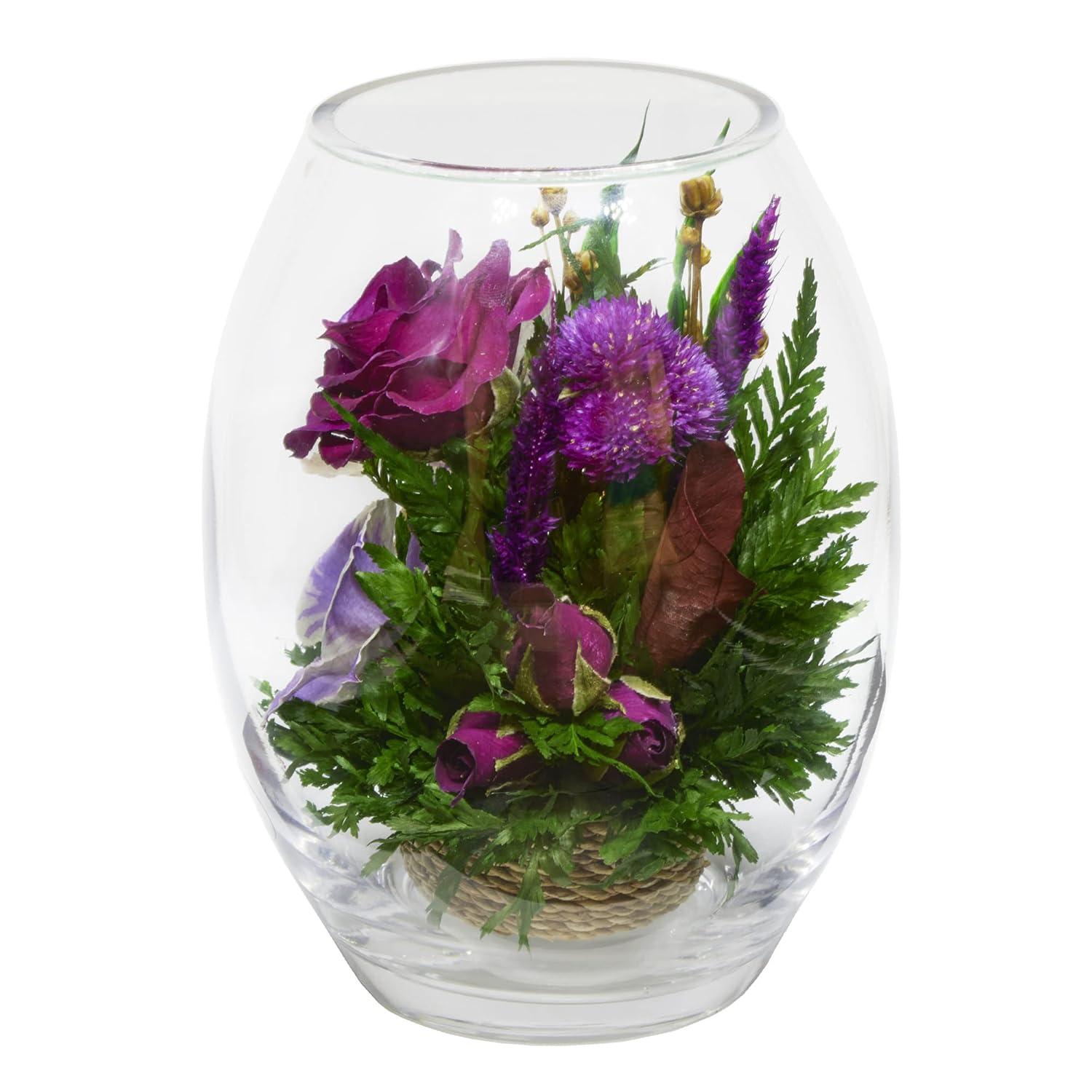 Fiora Flower Long-Lasting Roses and Orchid in a Glass Vase