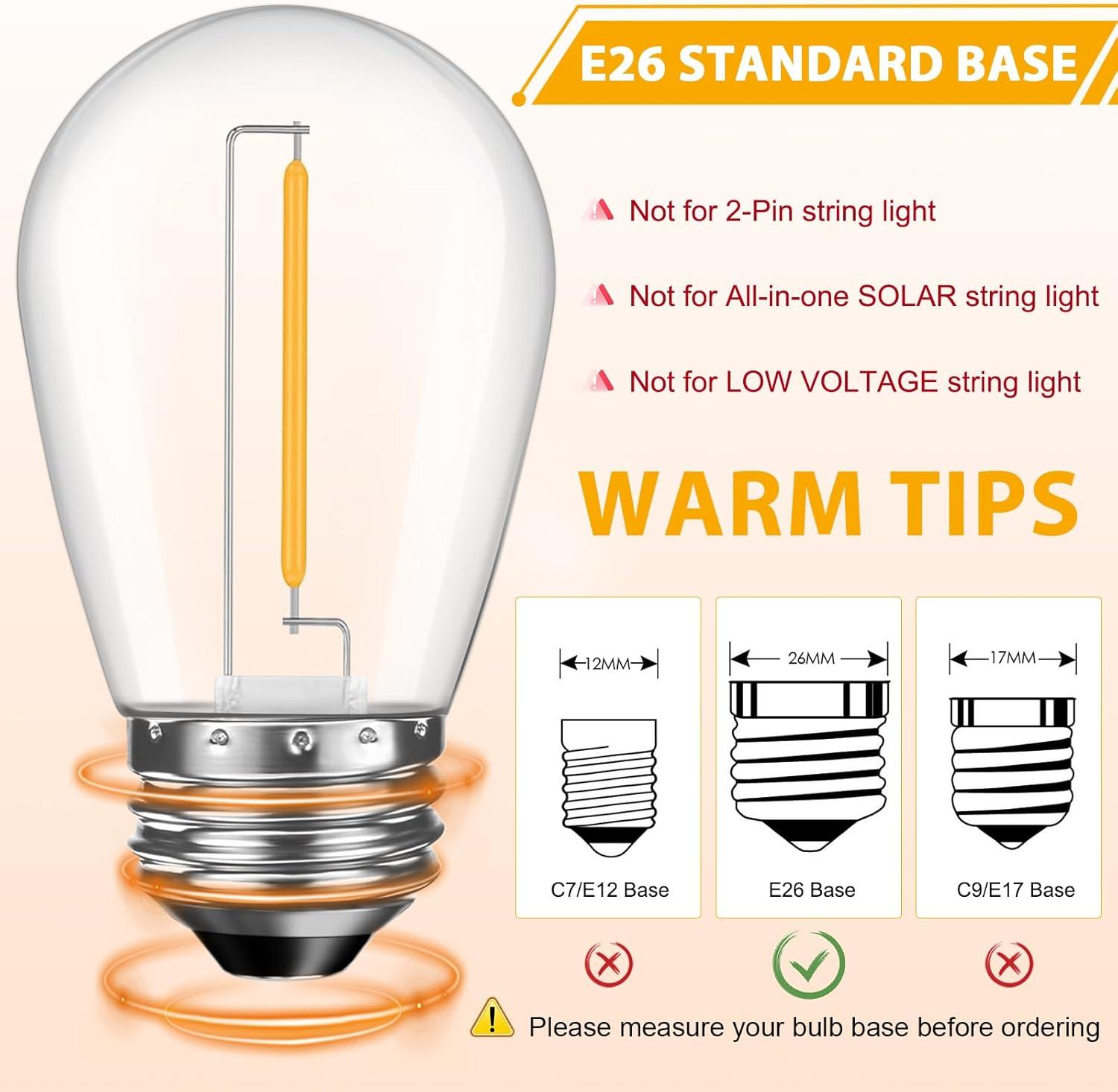 Dimmable LED S14 Vintage Edison Bulbs for Outdoor String Lights