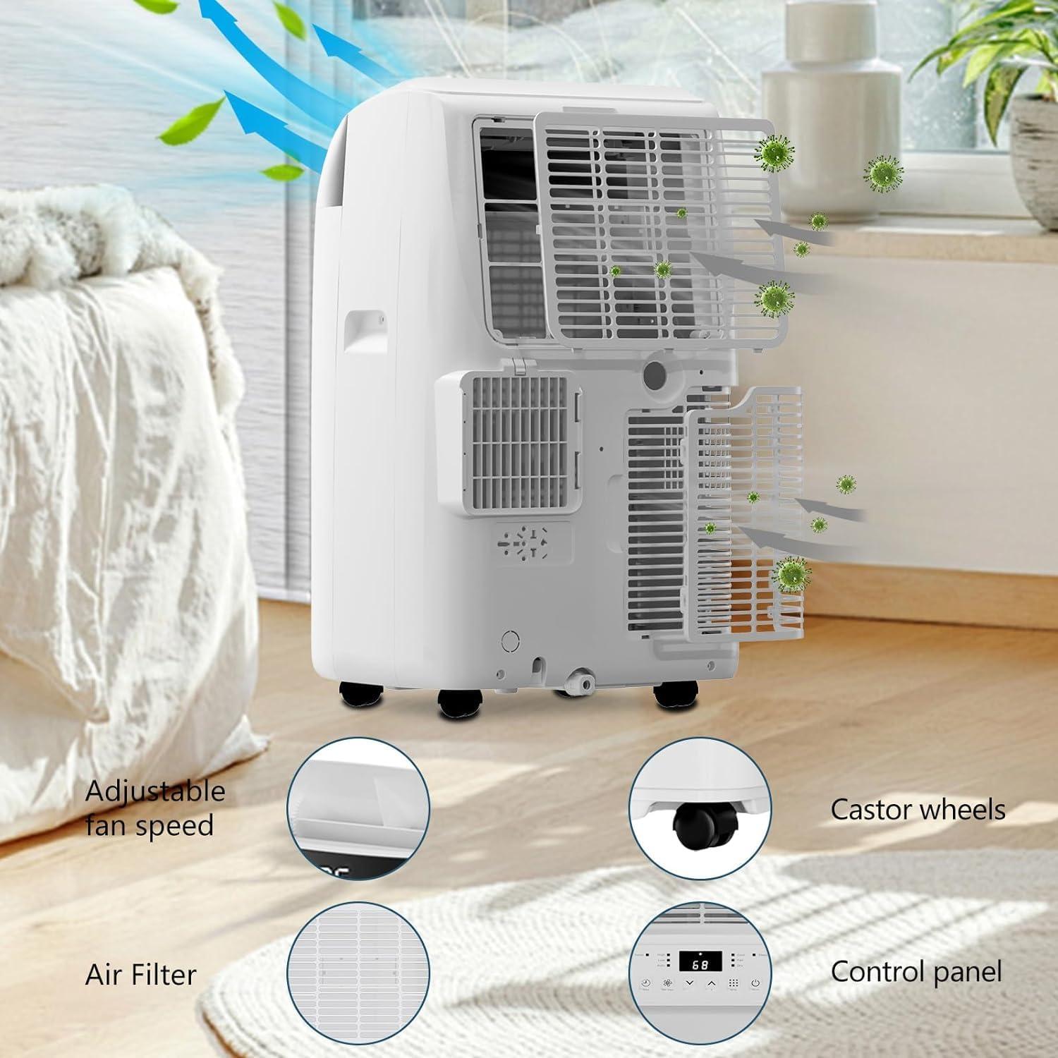 Portable Air Conditioner 10,000 BTU, Cools up to 450 Sq. Ft, Multifunctional Floor AC Unit With Dehumidifier, Fan, 24H Timer, Remote Control & Window Kit