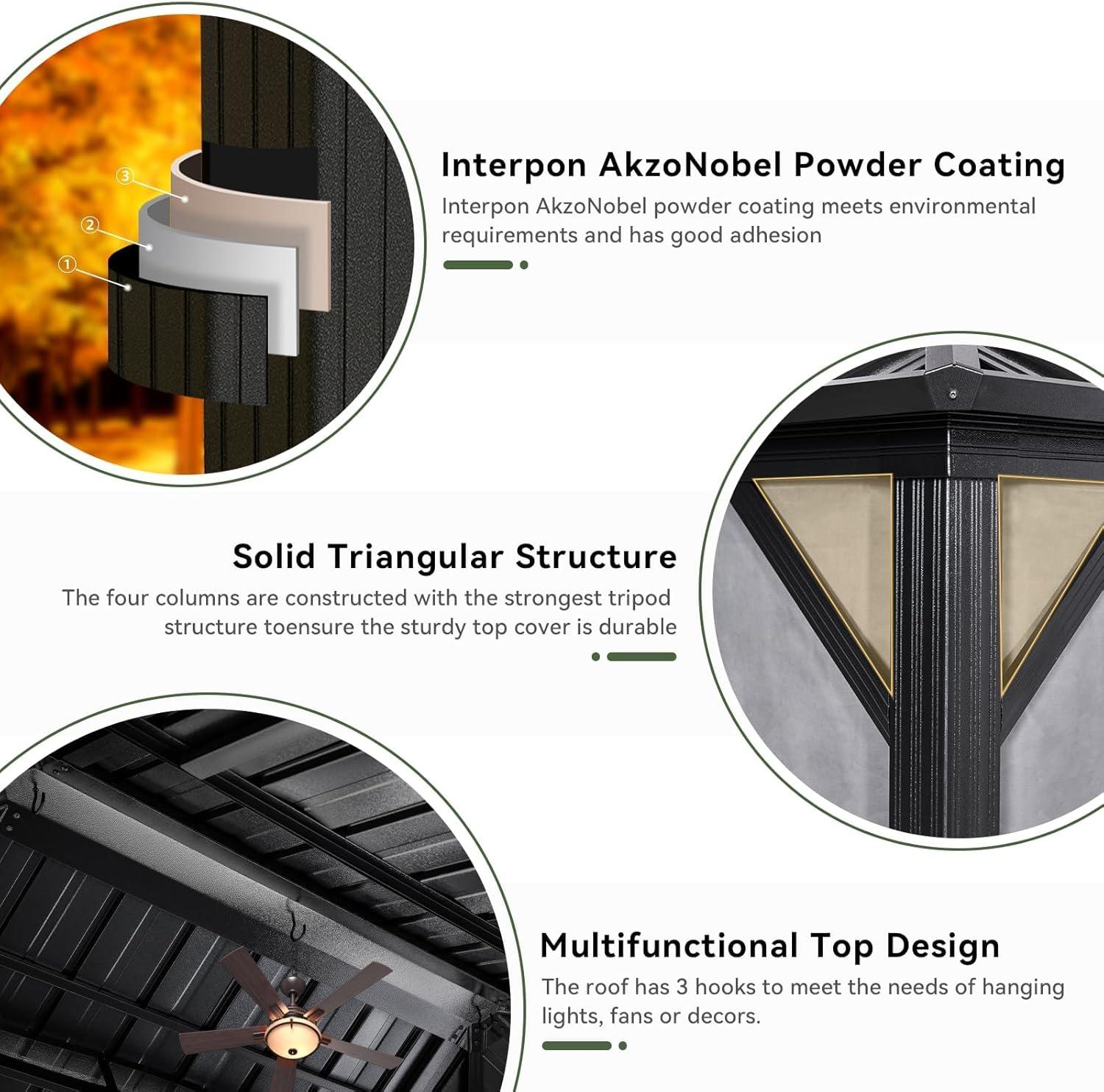 Kozyard Kozyard Alexander Gray Double Roof Hardtop Gazebo with Privacy Curtain Mosquito Netting