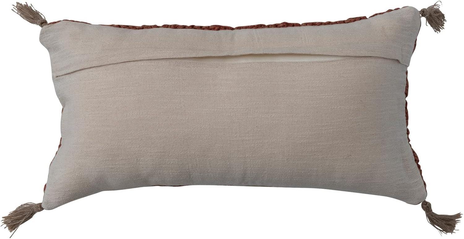 Creative Co-Op Cotton Slub Lumbar Pillow with Diamond Weave and Tassels, Rust