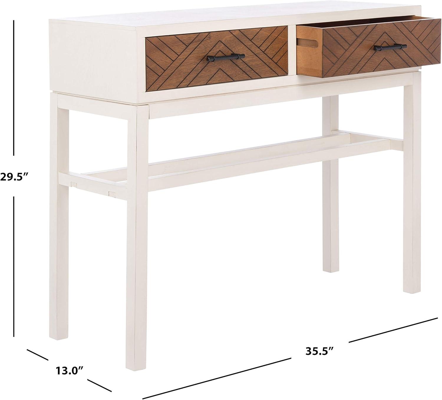 Ajana Distressed White & Honey Brown Chevron 2-Drawer Console Table