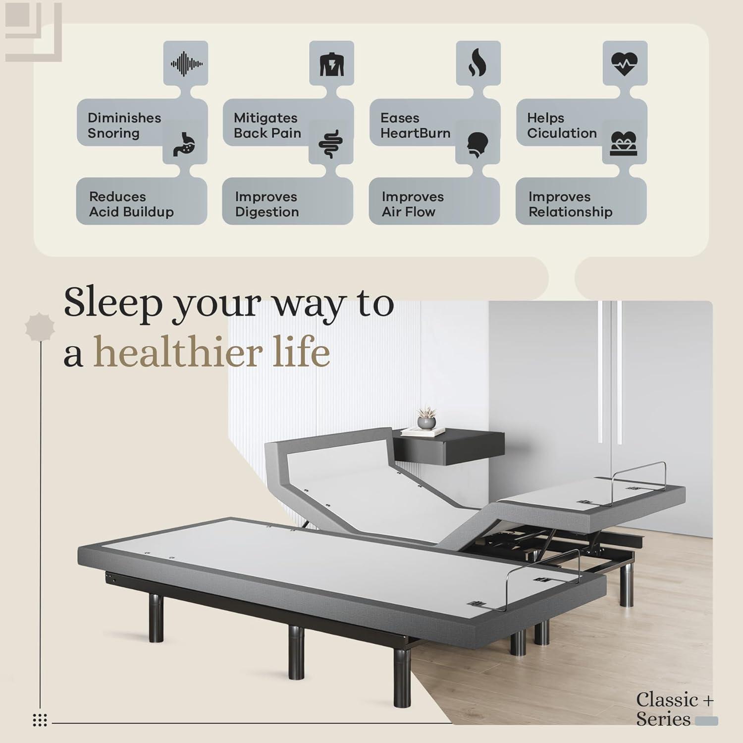 Sven & Son Harmony Adjustable Bed Base-Frame Only - Head and Foot Lift, Pillow-Tilt, Massage, USB, Memory Positions, Zero Gravity - Split King
