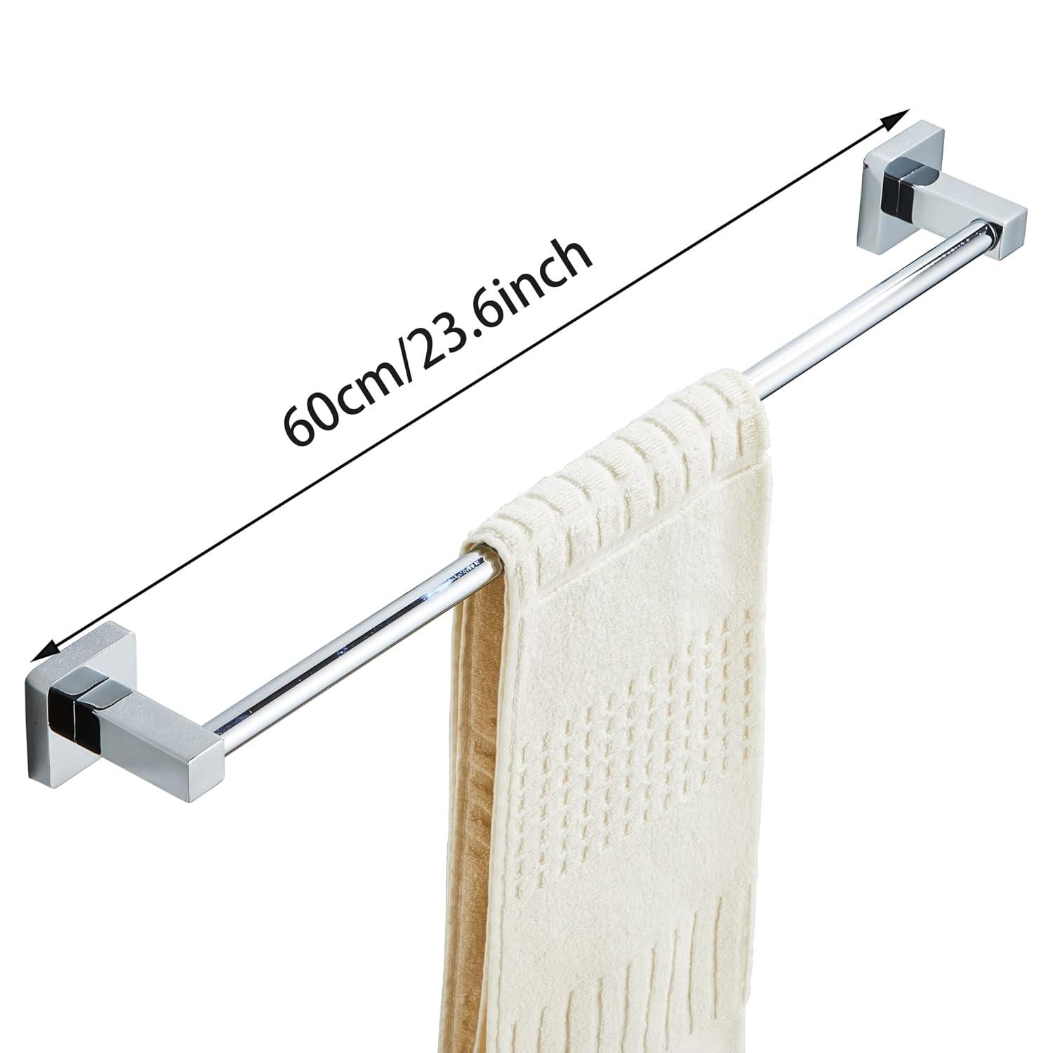 Chrome Bathroom Hardware Set 4 Pieces,Bathroom Accessories Set Stainless Steel Wall Mounted, Hand Towel Bar, Towel Ring, Robe Towel Hooks,Toilet Paper Holder,Towel Bar Set, 23.6 Inch