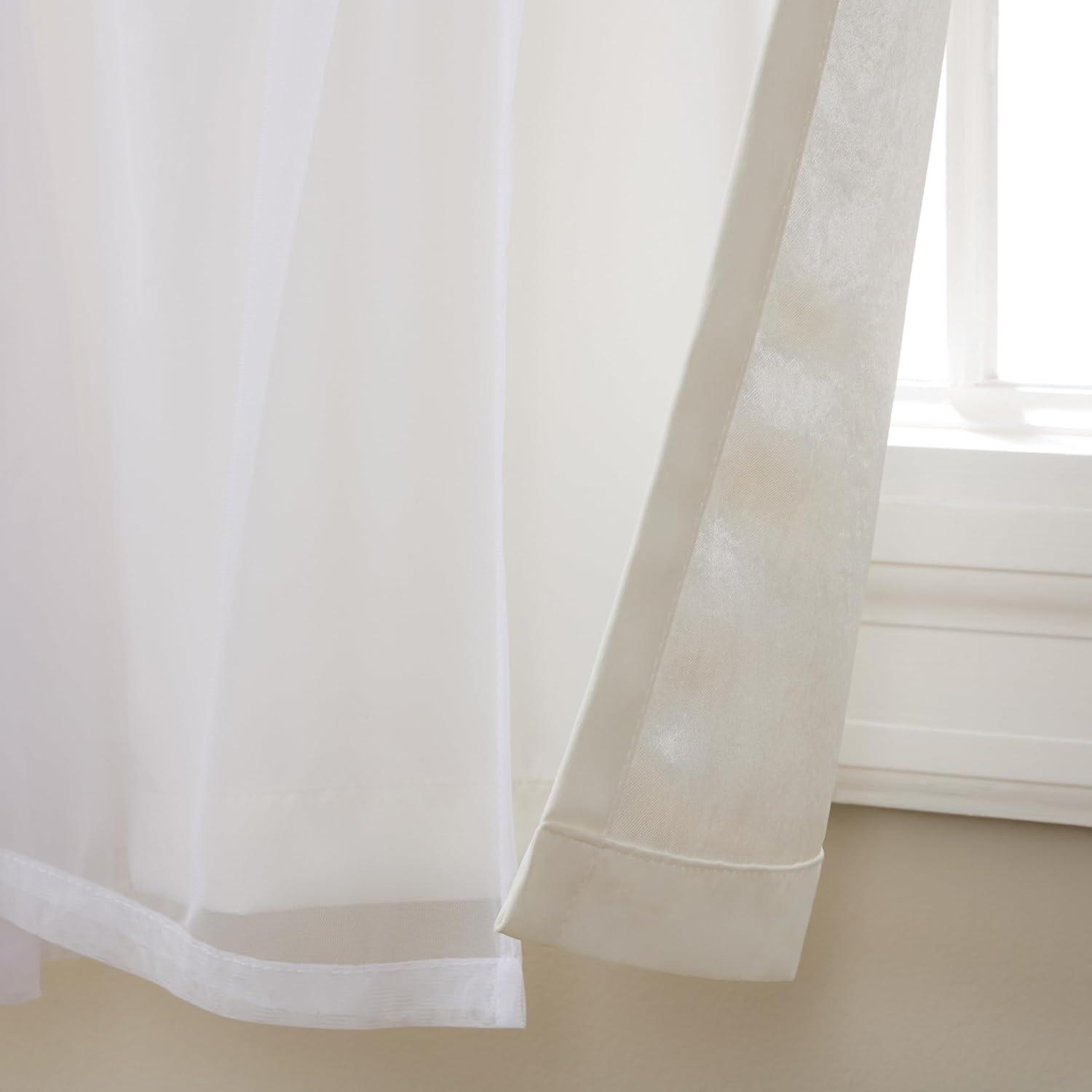 Winter White Layered Blackout and Sheer Grommet Curtain Panels