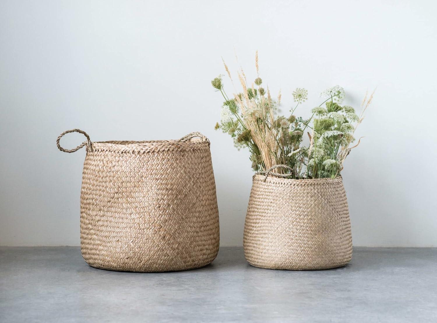 Sadia Handmade Seagrass Basket With Handles - Set of 2