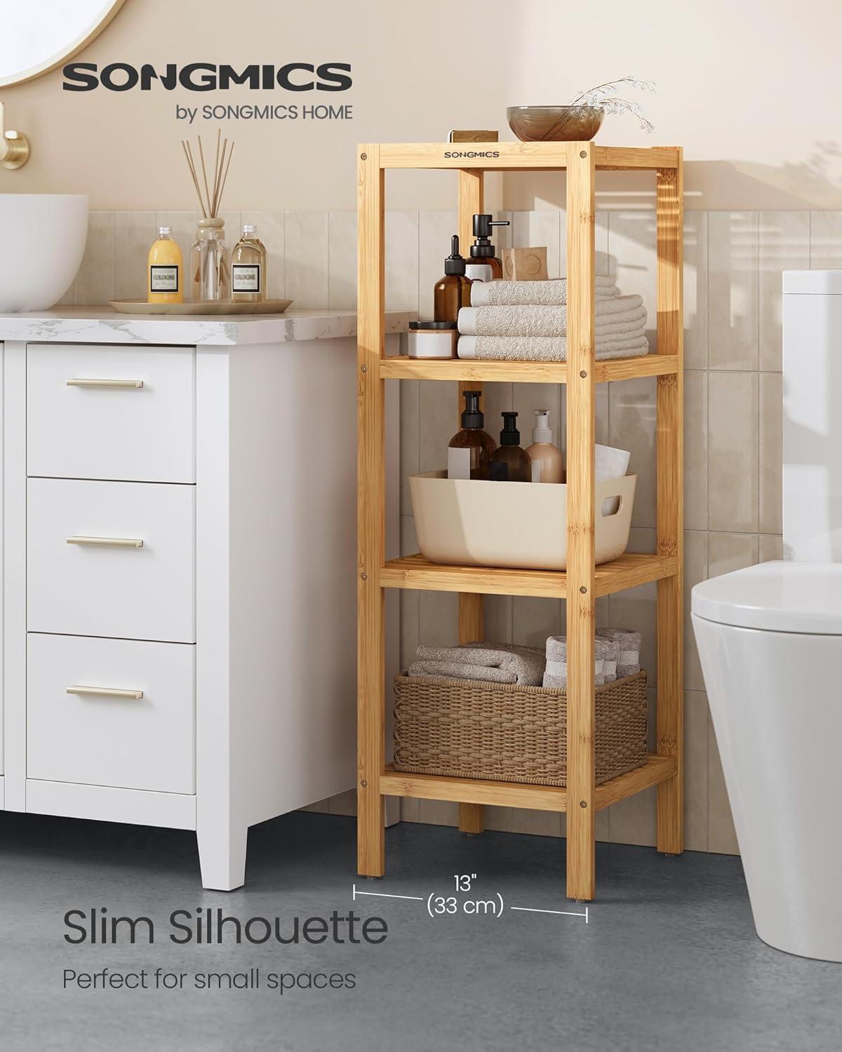 Natural Bamboo 4-Tier Floor Mount Shelf for Entryway and Bathroom