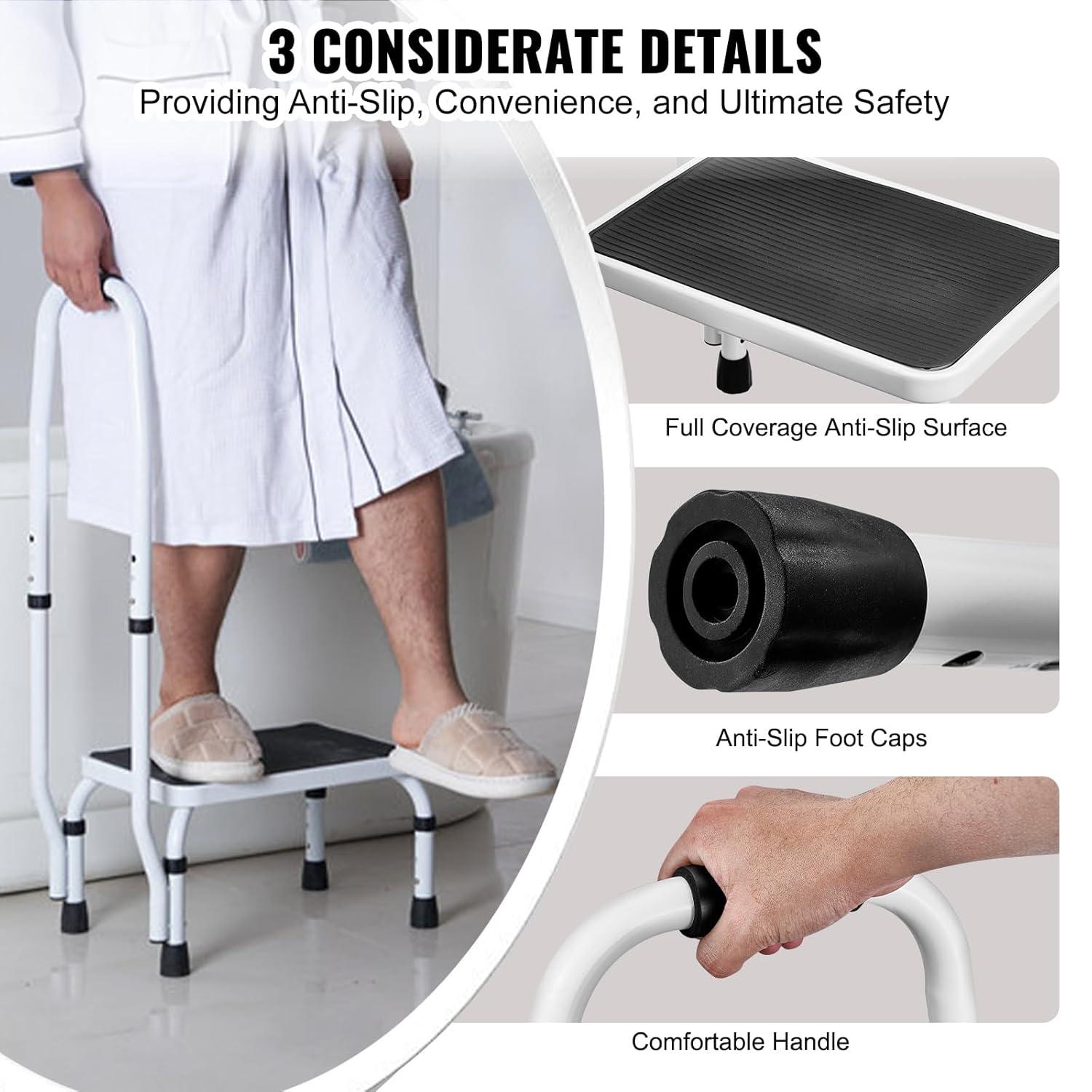 HCY Step Stool 1-Step 330lbs Capacity, 3 Adjustable Height with Handle Steel Step Ladder, Portable Toddler Step Stools for Adults, Non-Slip Sturdy Step Ladders for Office, RVs, Pets