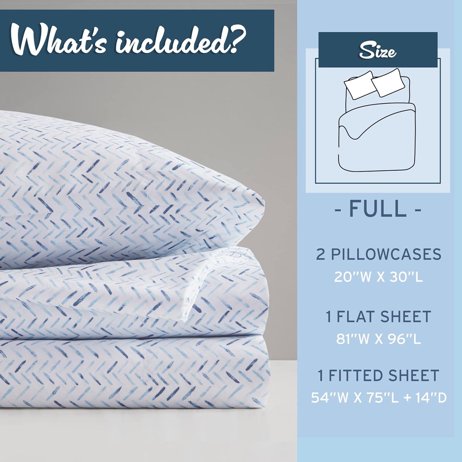 Full Blue Chevron Printed Microfiber Sheet Set