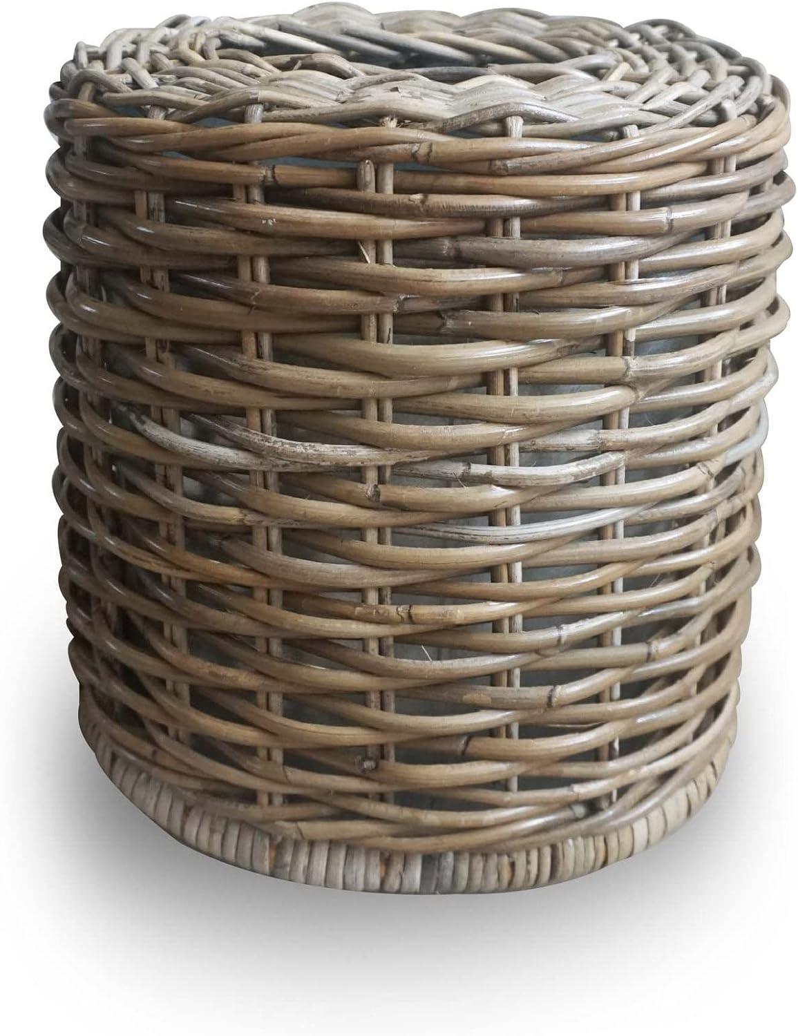 Serene Grey Oval Rattan Waste Basket with Metal Liner