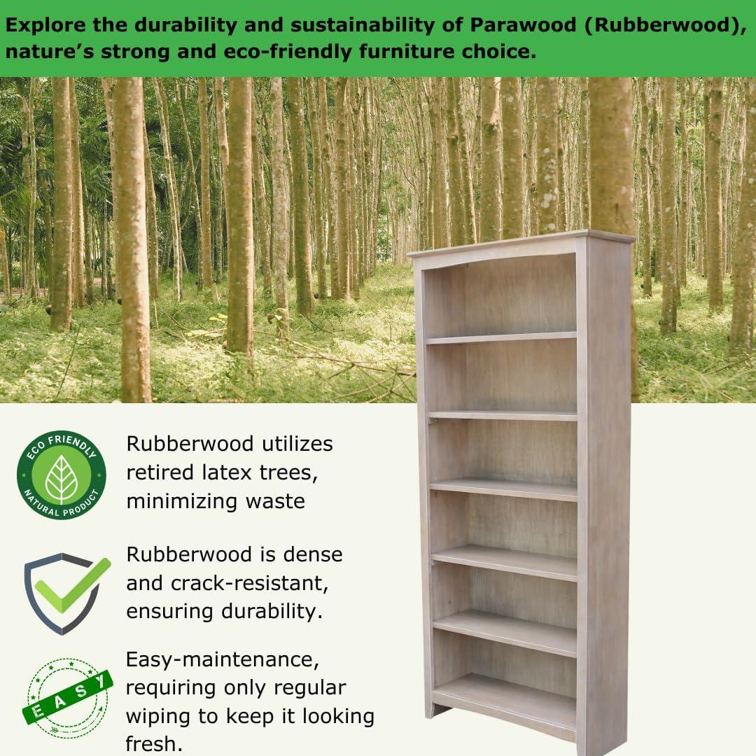 72" Shaker Bookcase Washed Gray/Taupe - International Concepts: Solid Wood, 5 Shelves, Mid-Century Design