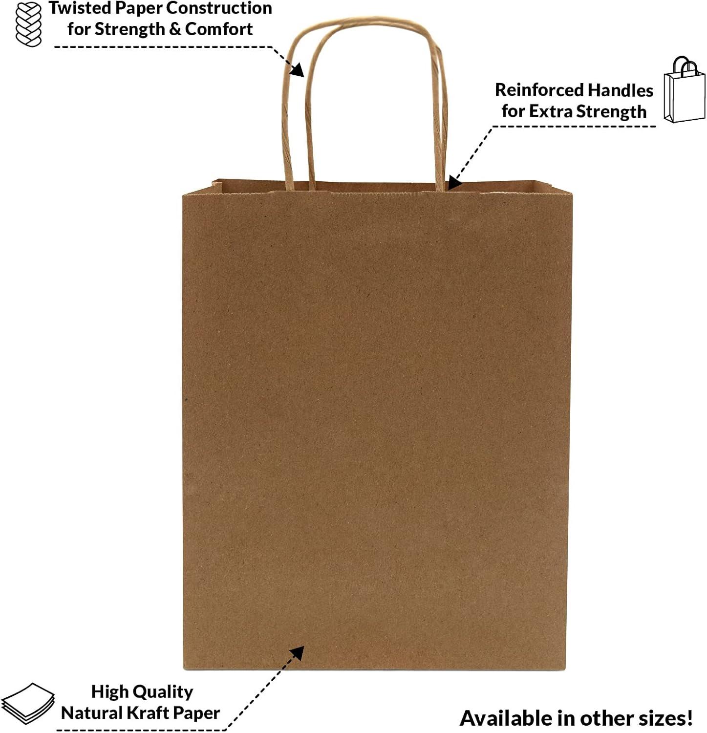 Eco-Friendly Brown Kraft Paper Shopping Bags with Handles, 8x4x10 inches, 50 Pack