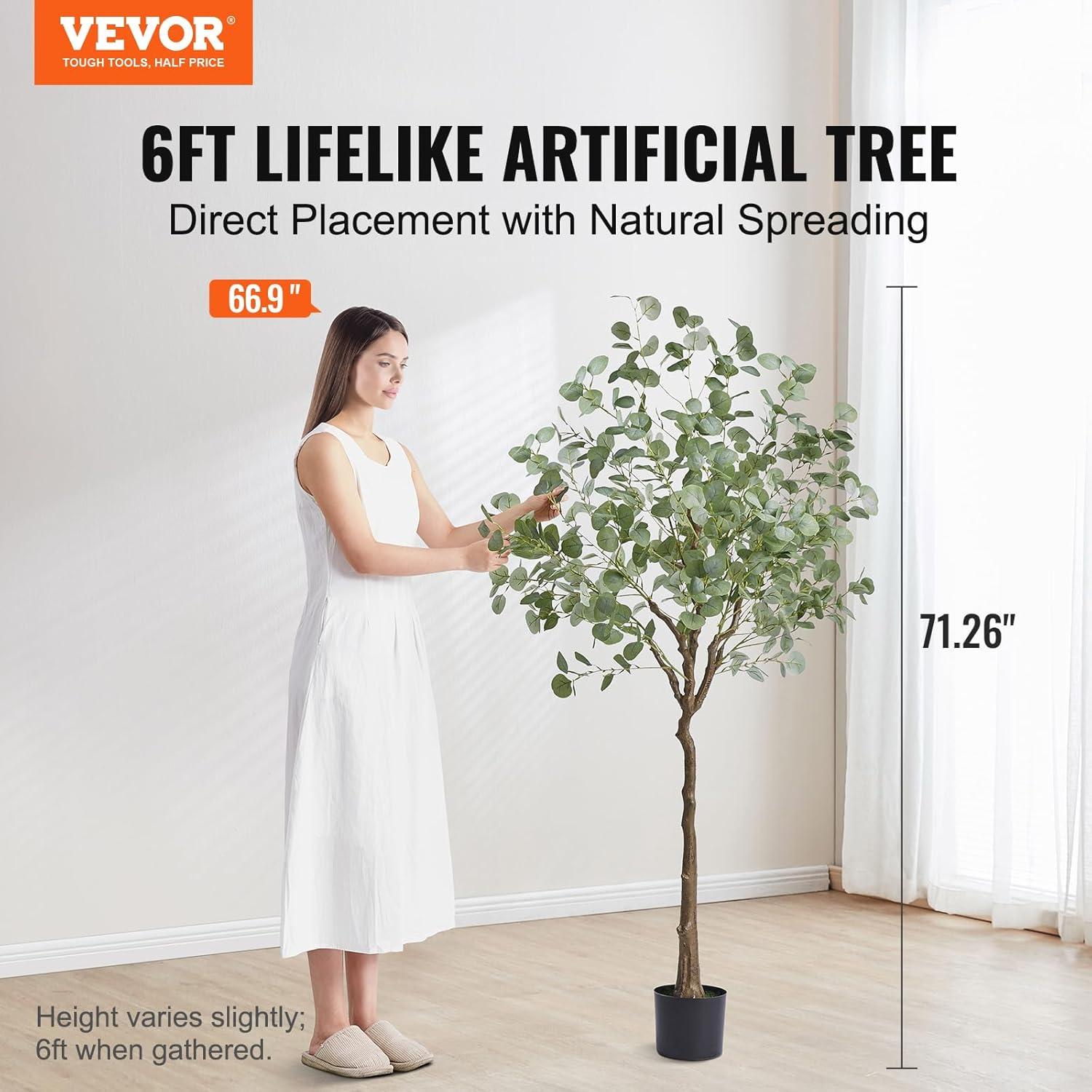 Yeshouse 6FT Artificial Eucalyptus Tree with Real Trunk and Lifelike Leaves, Faux Eucalyptus Plants for Home Decor Indoor