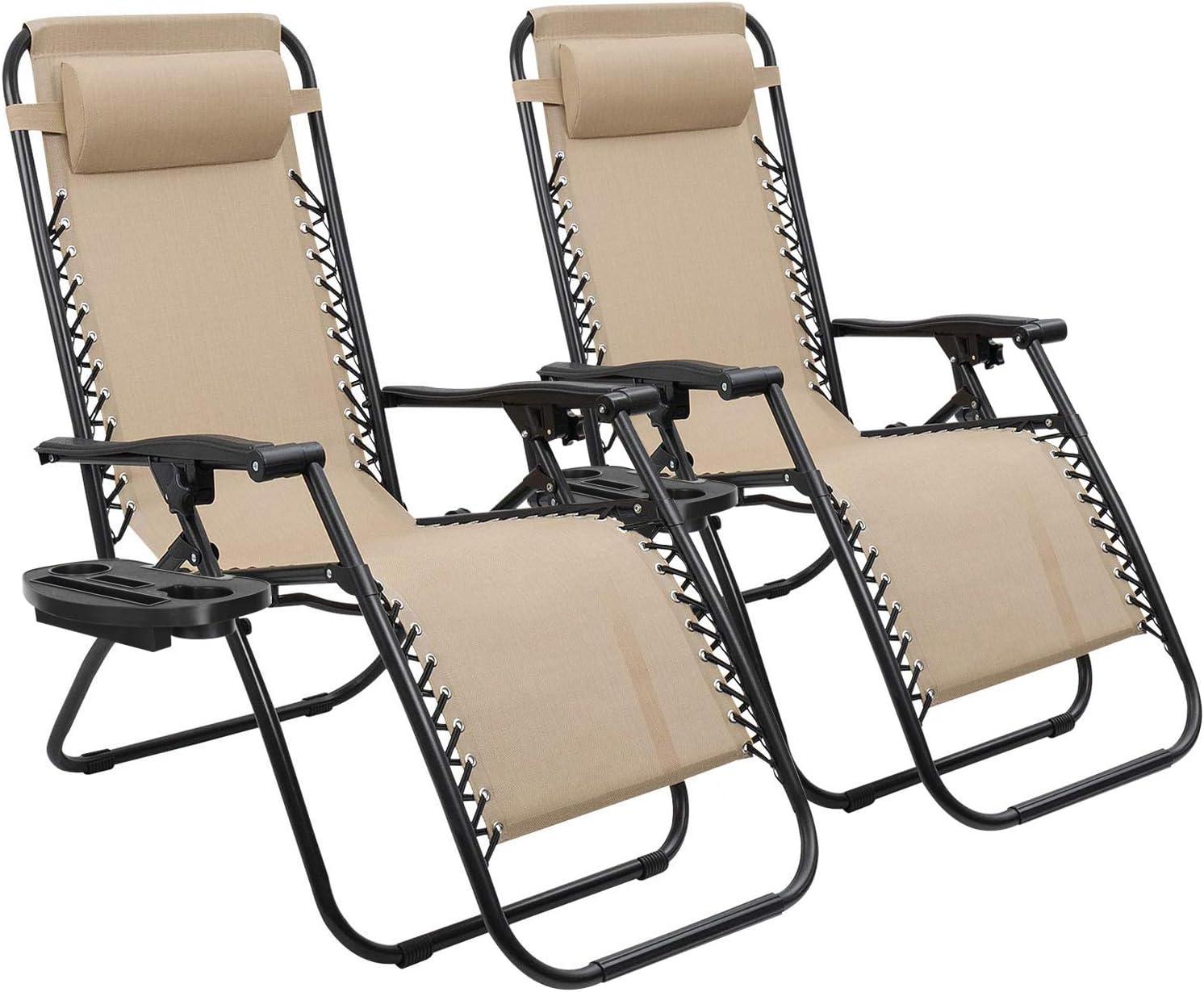 Best Choice Products Set of 2 Zero Gravity Lounge Chair Recliners for Patio, Pool w/ Cup Holder Tray - Beige