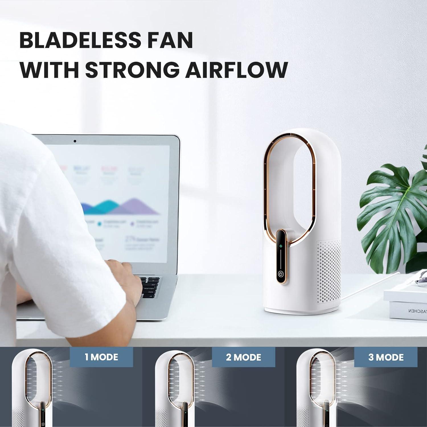 White Bladeless Desk Fan with Touch Control and 3 Speed Adjustment