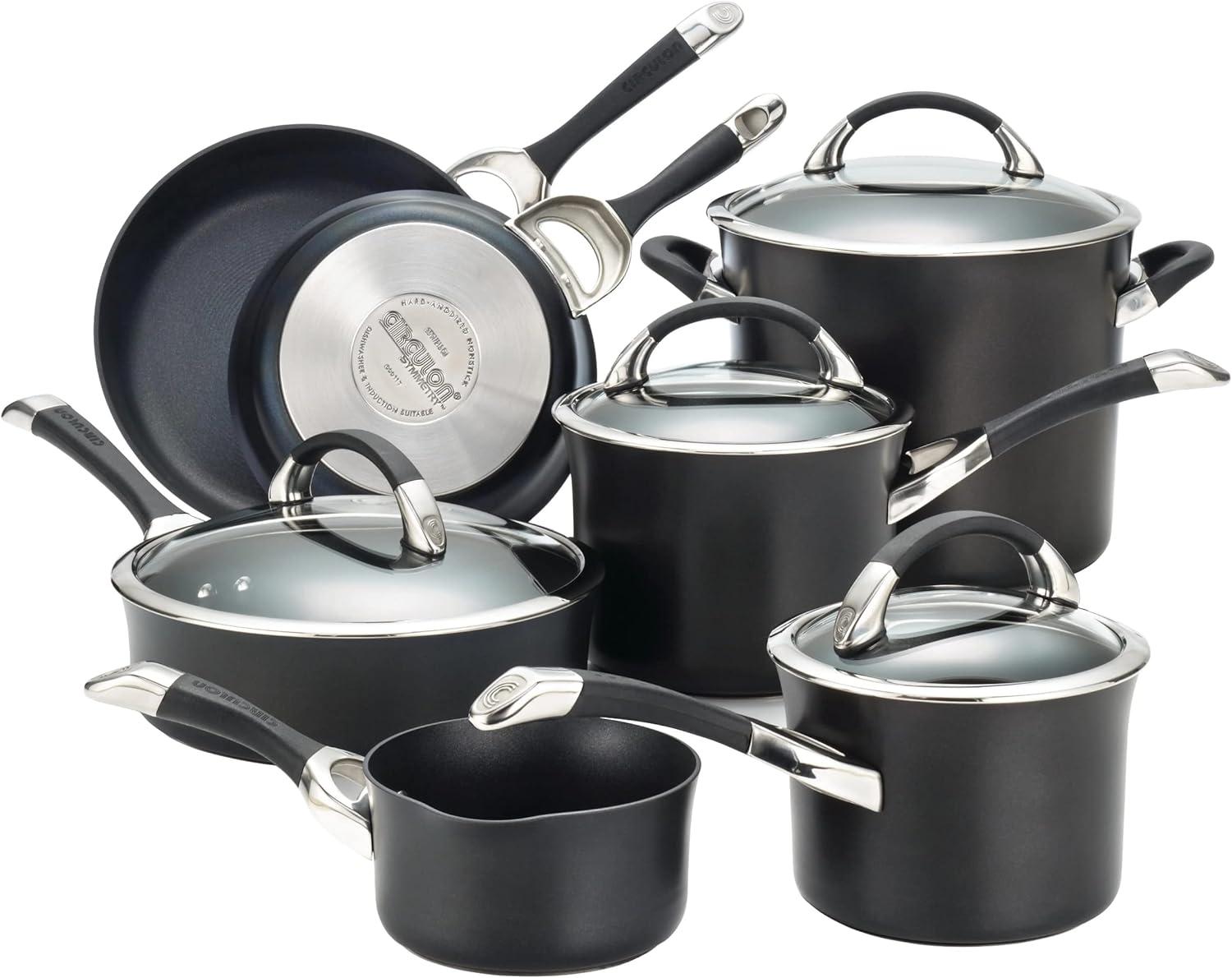 Circulon Symmetry 11 Piece Nonstick Pots and Pans Set, Black