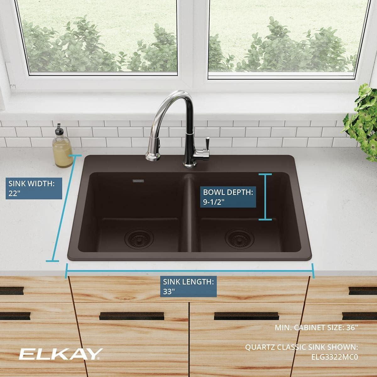 Quartz Classic 33" x 22" x 9-1/2" Double Basin Drop-in Kitchen Sink