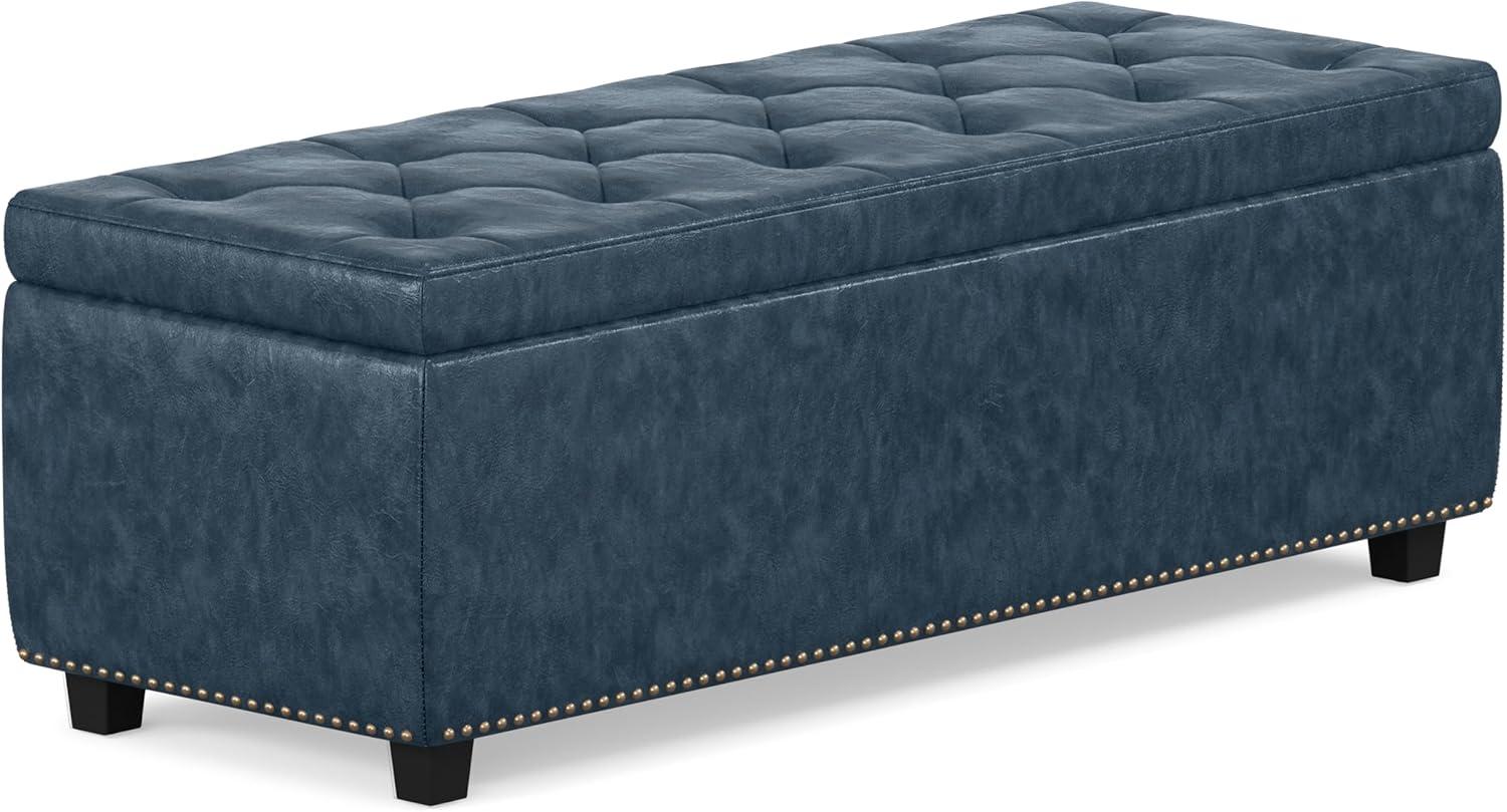 Simpli Home Hamilton 48"W Upholstered Storage Ottoman Bench with Lift-Top Lid, Tufted Design, and Nailhead Trim