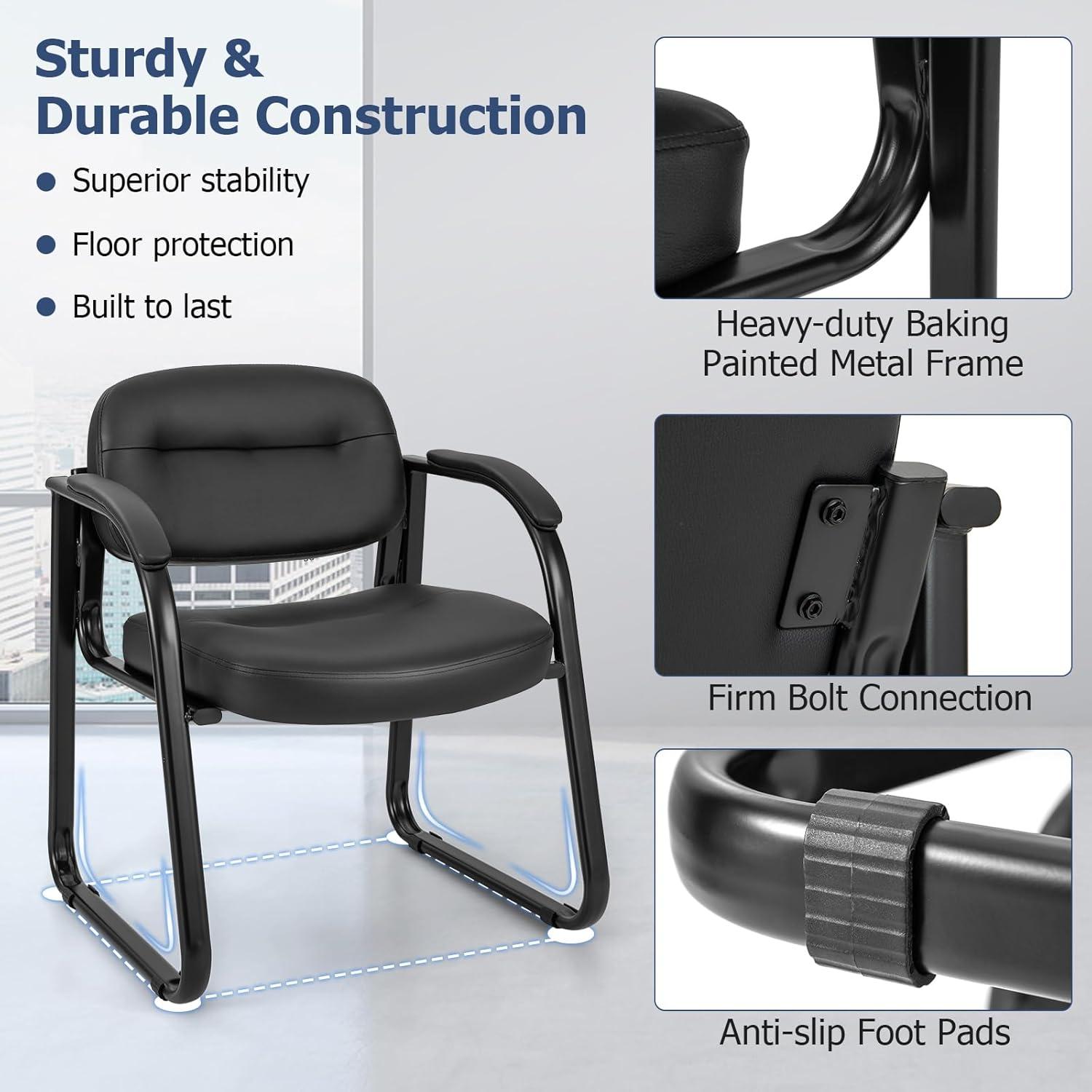 YYAo Waiting Room Chairs,Reception Chairs,Waiting Conference Room Guest Chairs,Waiting Room Chair Set of 2 Reception Chairs with Sled Base and Padded Arm Rest-Black