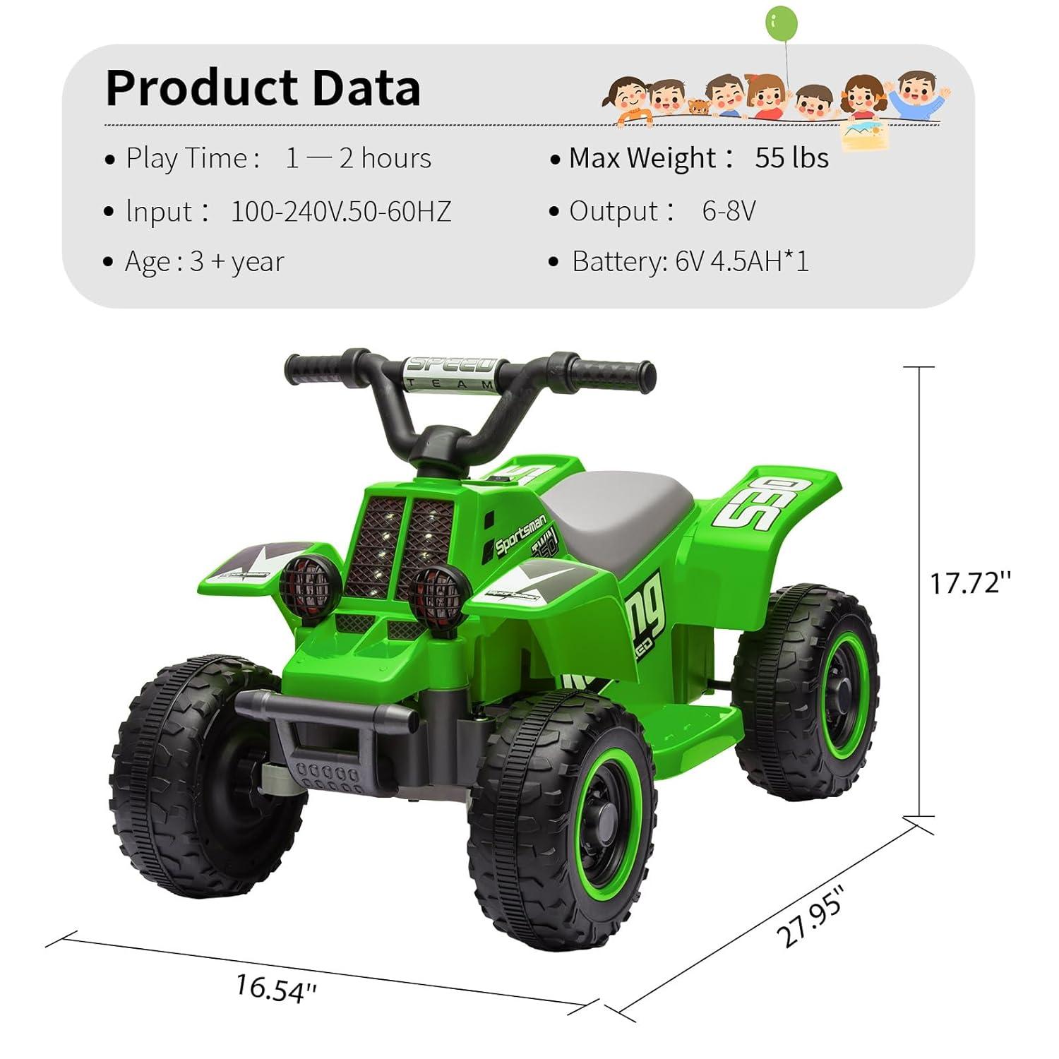 ANPABO 6V 7Ah Powered Ride-on Toy, Electric 4-Wheeler ATV Car w/ Horn, Music Player, Headlight for Kids