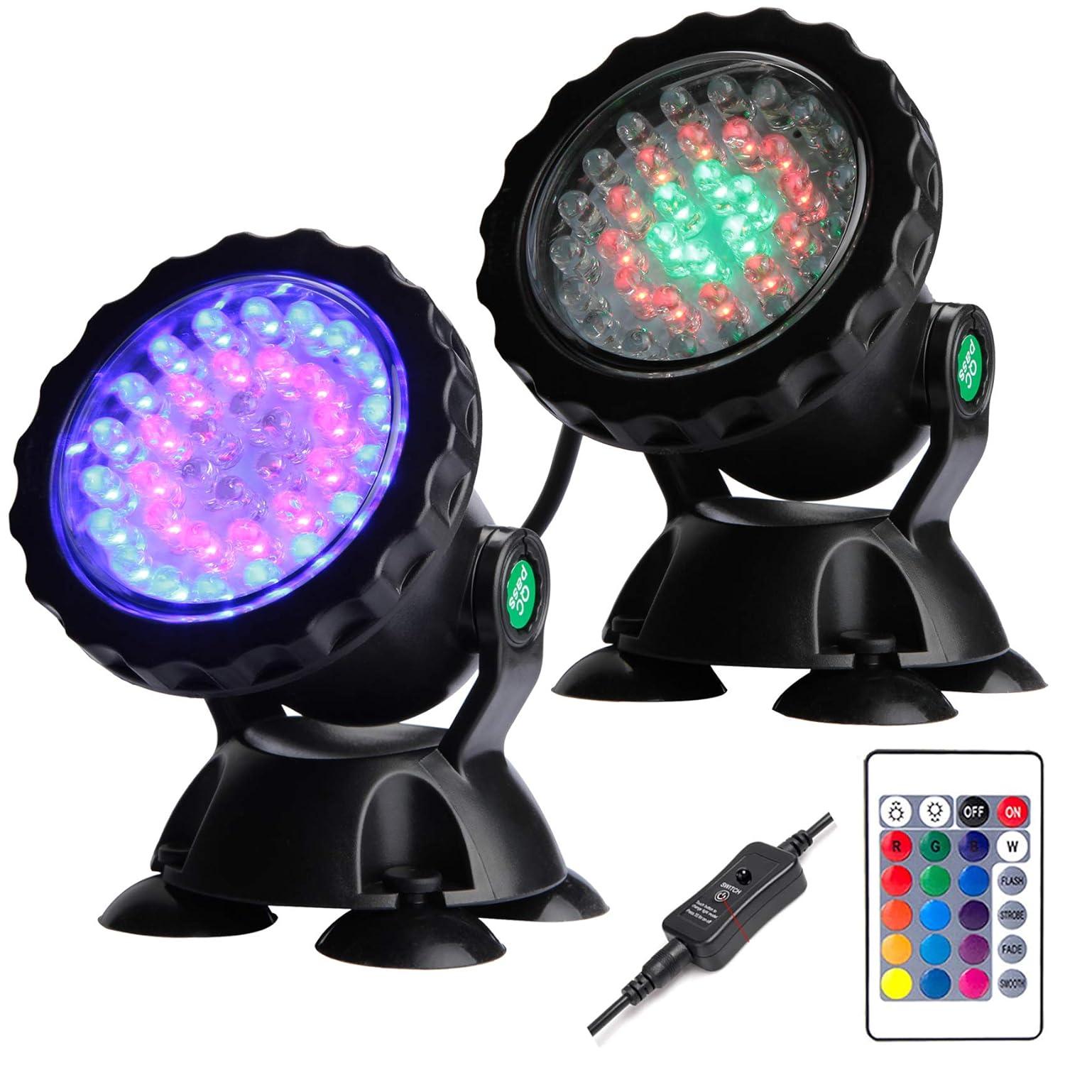 Pond Lights LED Underwater Adjustable Fountain Light, Colorful Landscape Spotlights, IP68 Waterproof Submersible Light for Yard, Garden, Aqaurium, Waterfall, Shallow Pool, Party Christmas