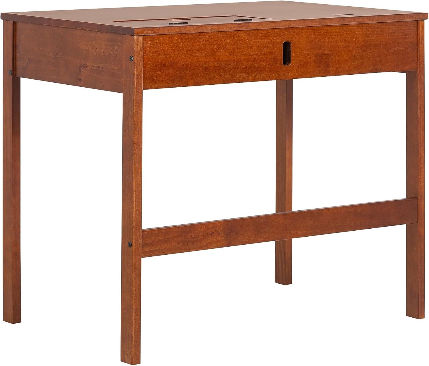 Memomad Bali Modern Home Office Desk with Drawer and Smart Storage for All Ages (35in Width, Caramel Brown Wood)