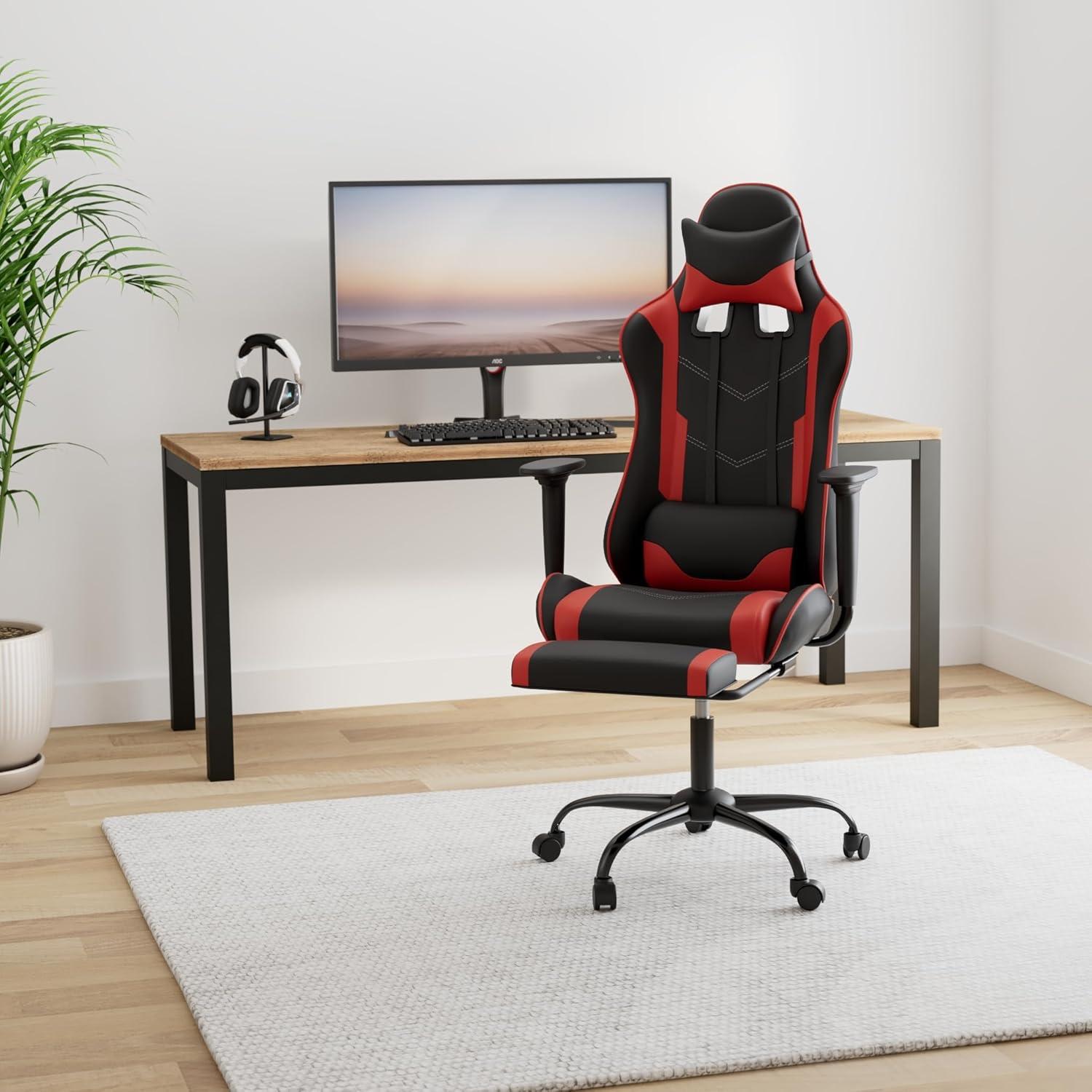 FDW PC Gaming Chair Desk Chair Ergonomic Office Chair Executive High Back PU Leather Racing Computer Chair with Lumbar Support Footrest