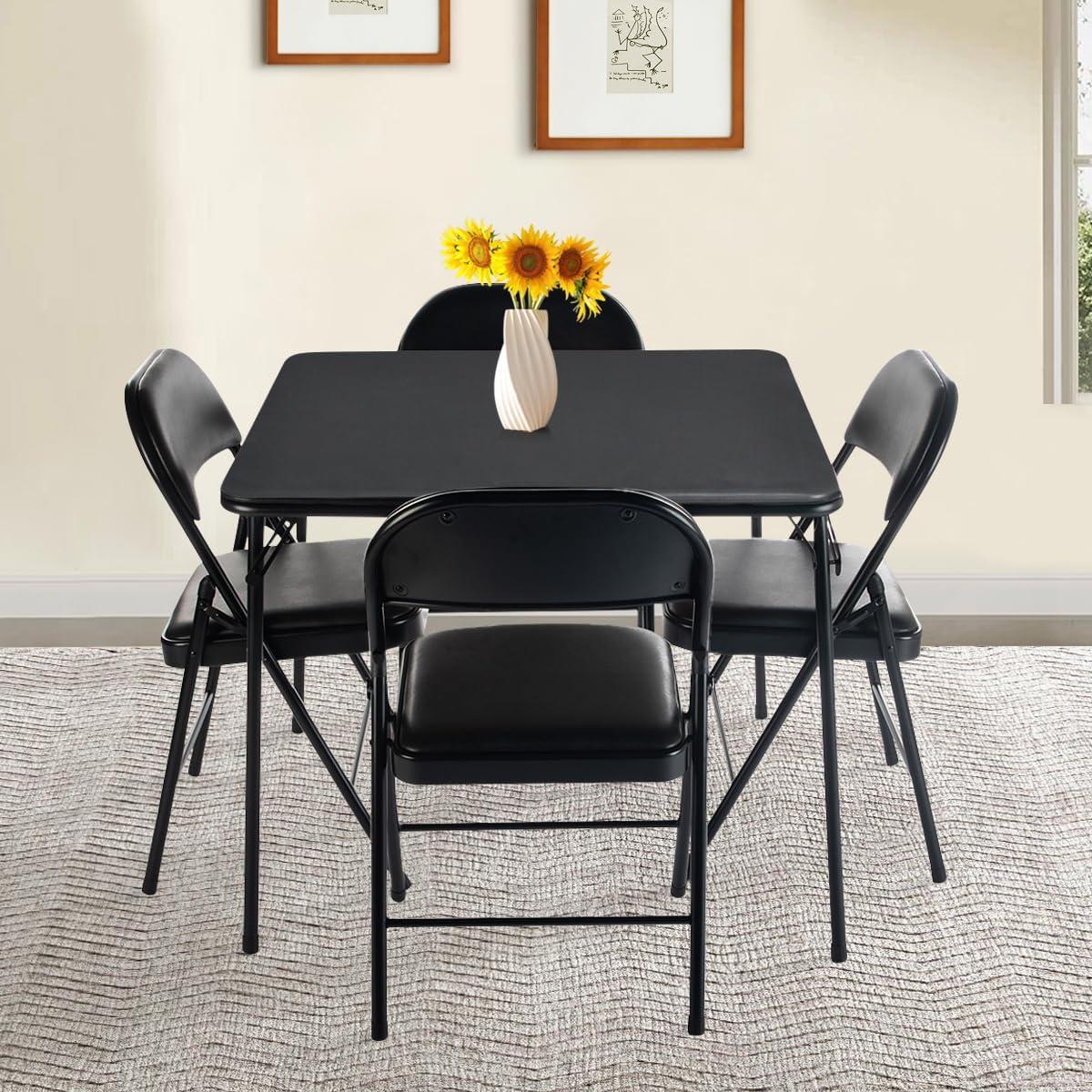 Black Padded Folding Chairs with Metal Frame, 2 Pack