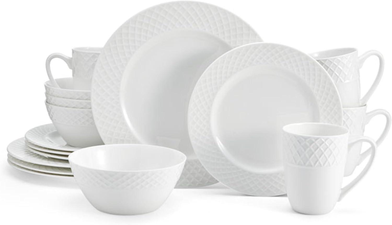 White Porcelain Trellis 16-Piece Dinnerware Set, Service for 4