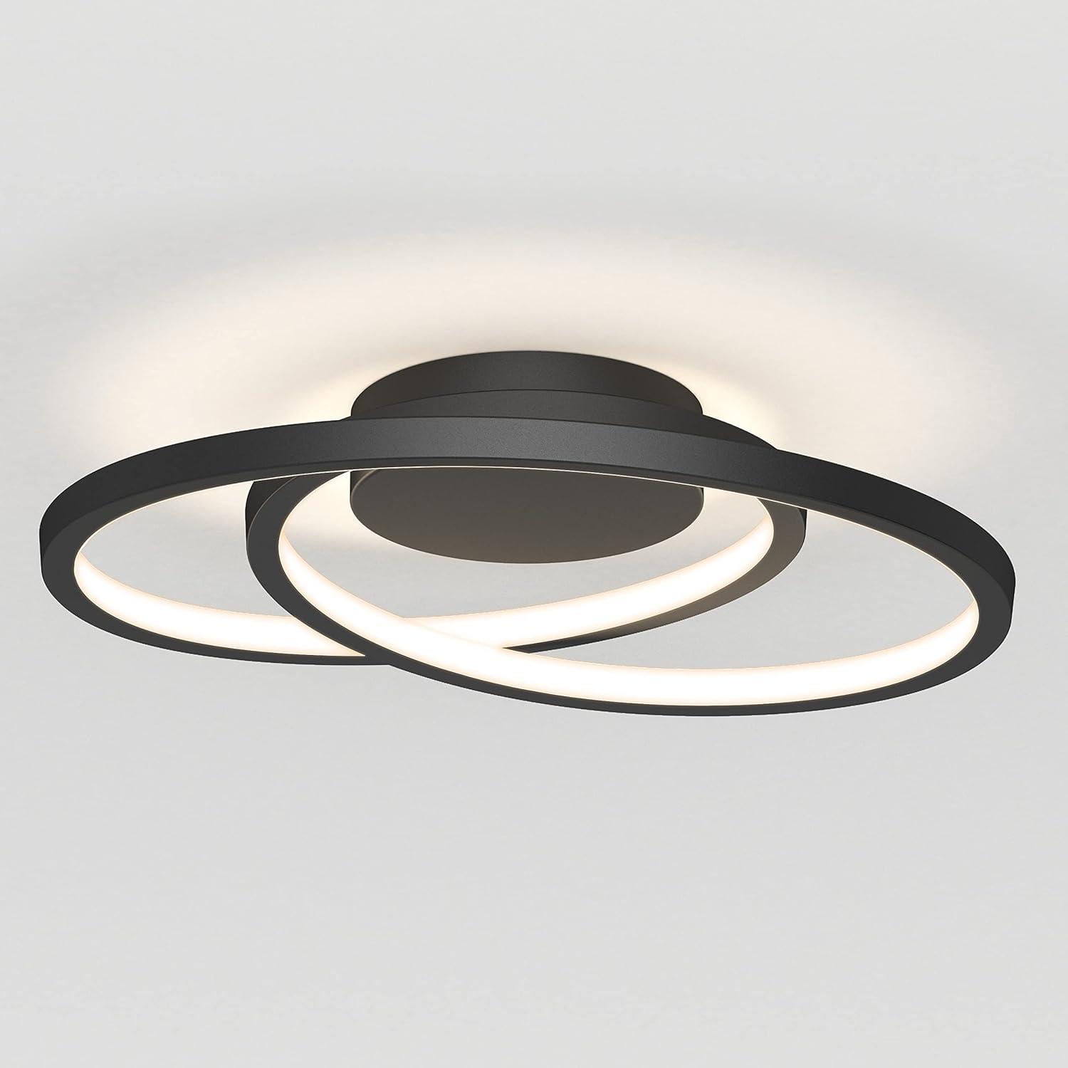 HTYSUPPLY Salto 15W LED Modern Swirl Flush Mount Ceiling Light Fixture, Matte Black - Ideal for Bedroom, Hallway, Kitchen - 700 Lumens, 2700-3300-4500 Kelvin, No Bulb Required