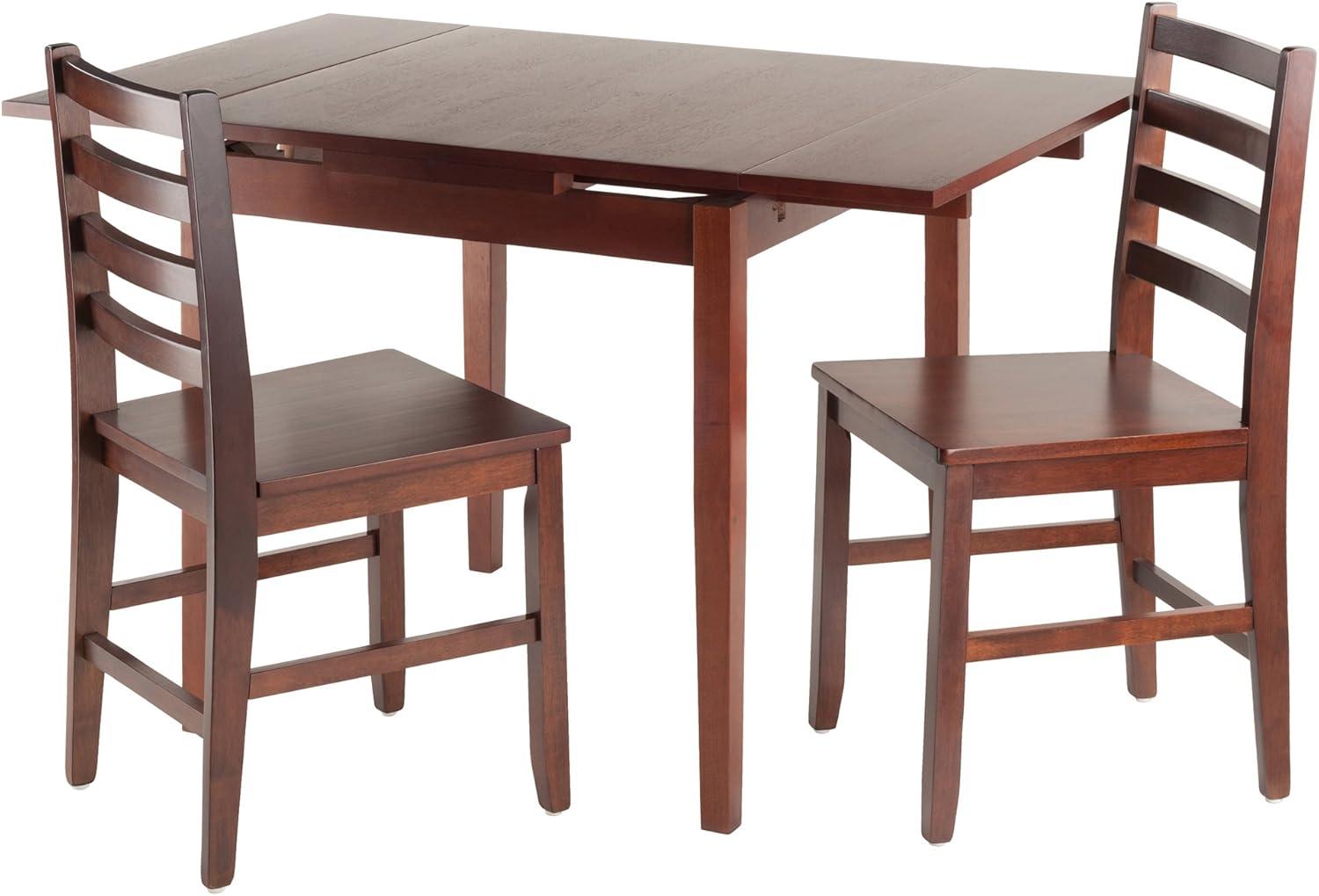 Winsome Trading  Pulman Extension Table with 2 Ladder Back Chairs Set - Walnut