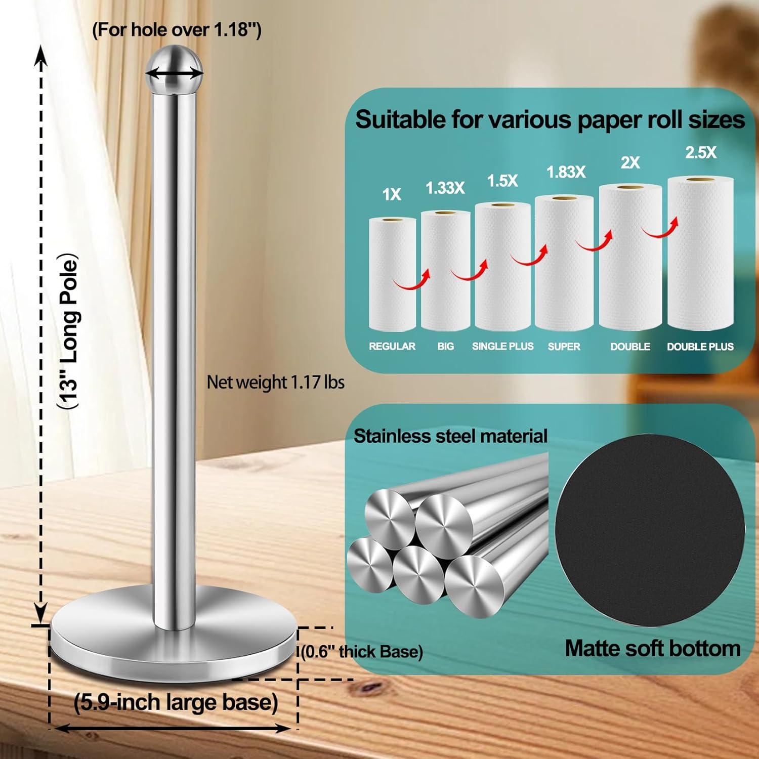 Stainless Steel Brushed Nickel Paper Towel Holder with Weighted Base