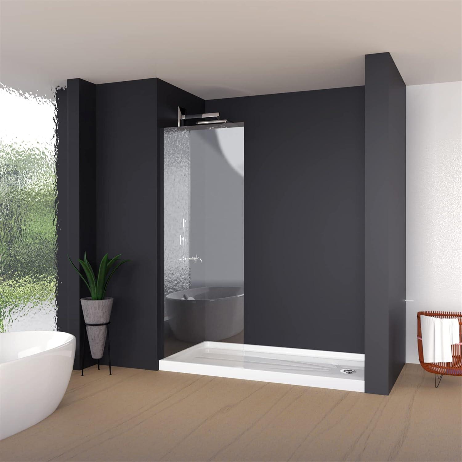 CKB 60 in. L x 32 in. W Right Drain Shower Base, Single Threshold Shower Pan with Slip Resistant Textured Surface, White