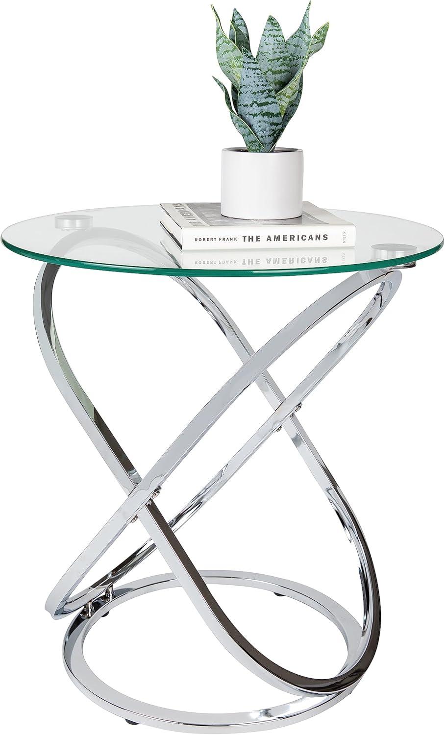 Small Round Chrome and Glass Accent Table