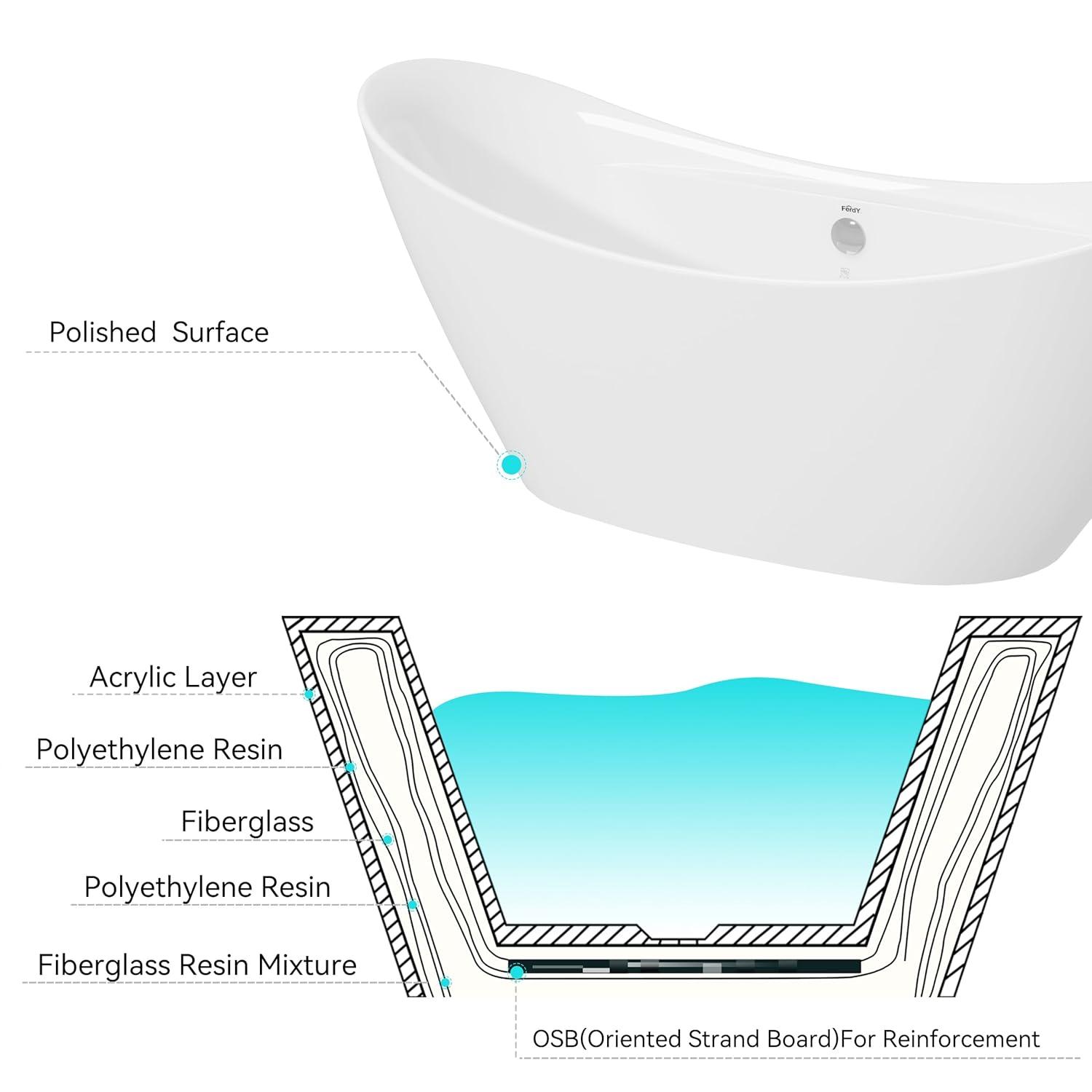 FerdY Boracay 67" Acrylic Freestanding Bathtub With Chrome Drain