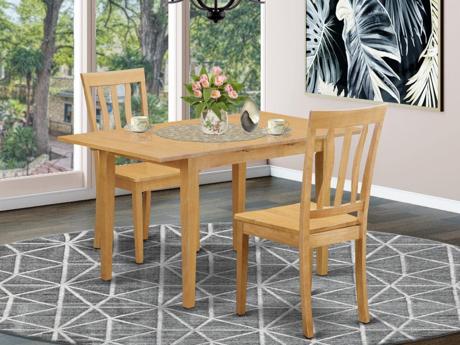 Natural Brown Oak 3-Piece Dining Set with High Back Chairs