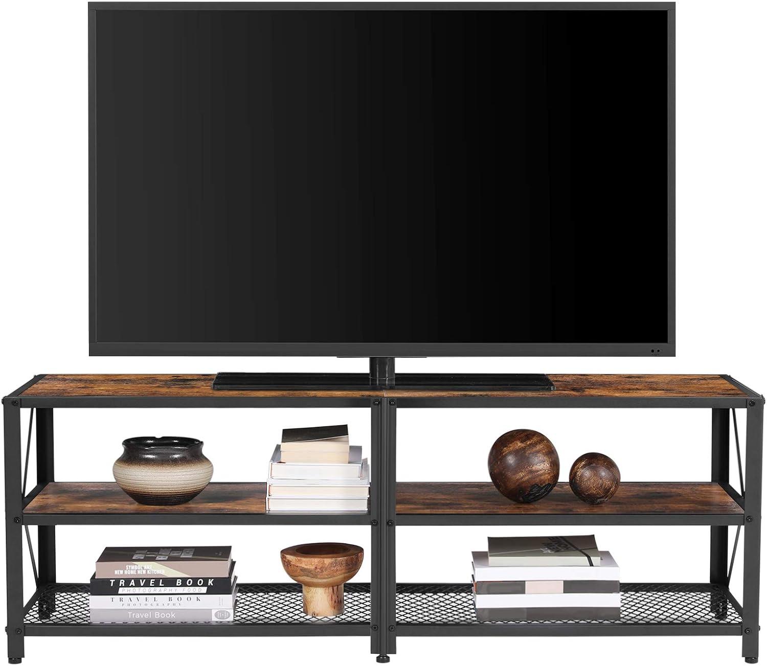 VASAGLE TV Stand for TV up to 60 Inches, Steel Frame, Rustic Brown and Black