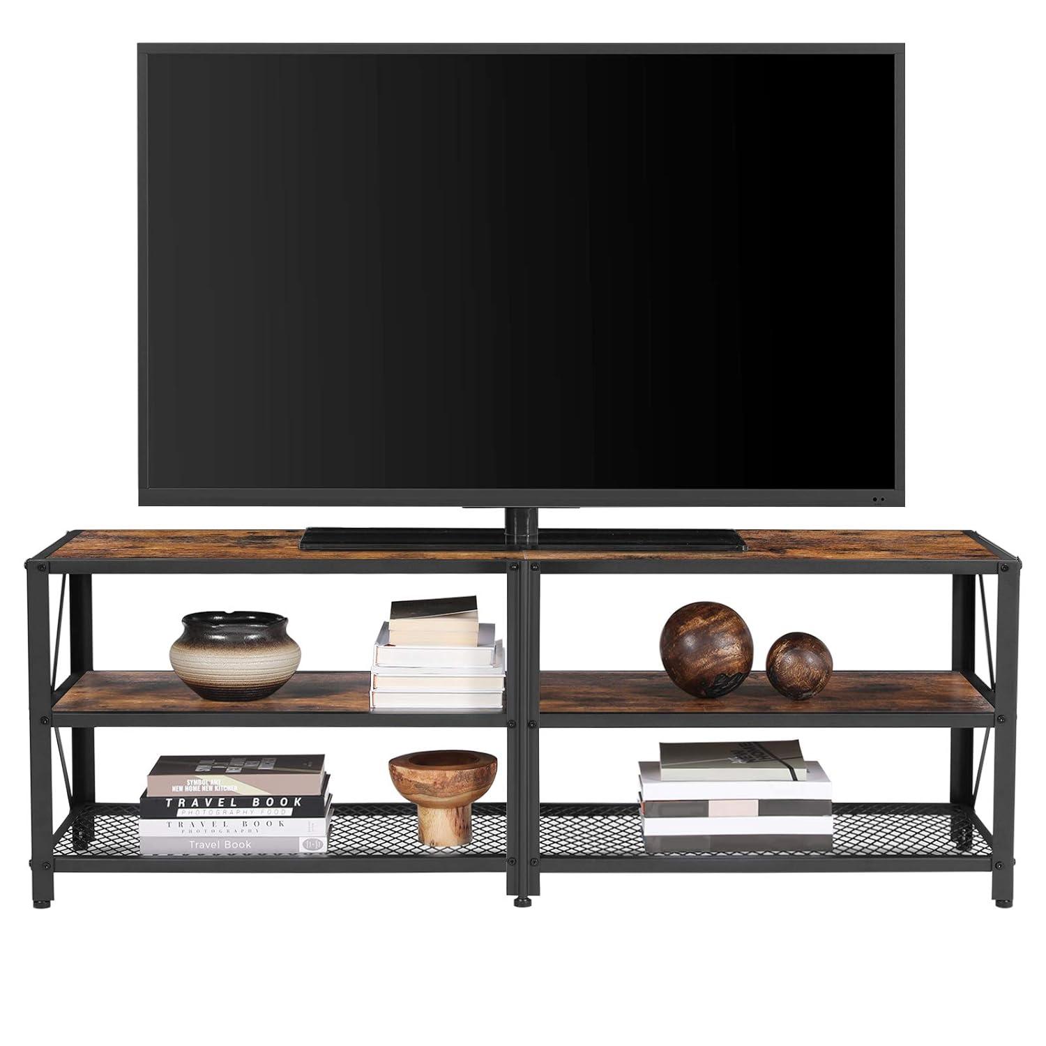 VASAGLE TV Stand for TV up to 60 Inches, Steel Frame, Rustic Brown and Black