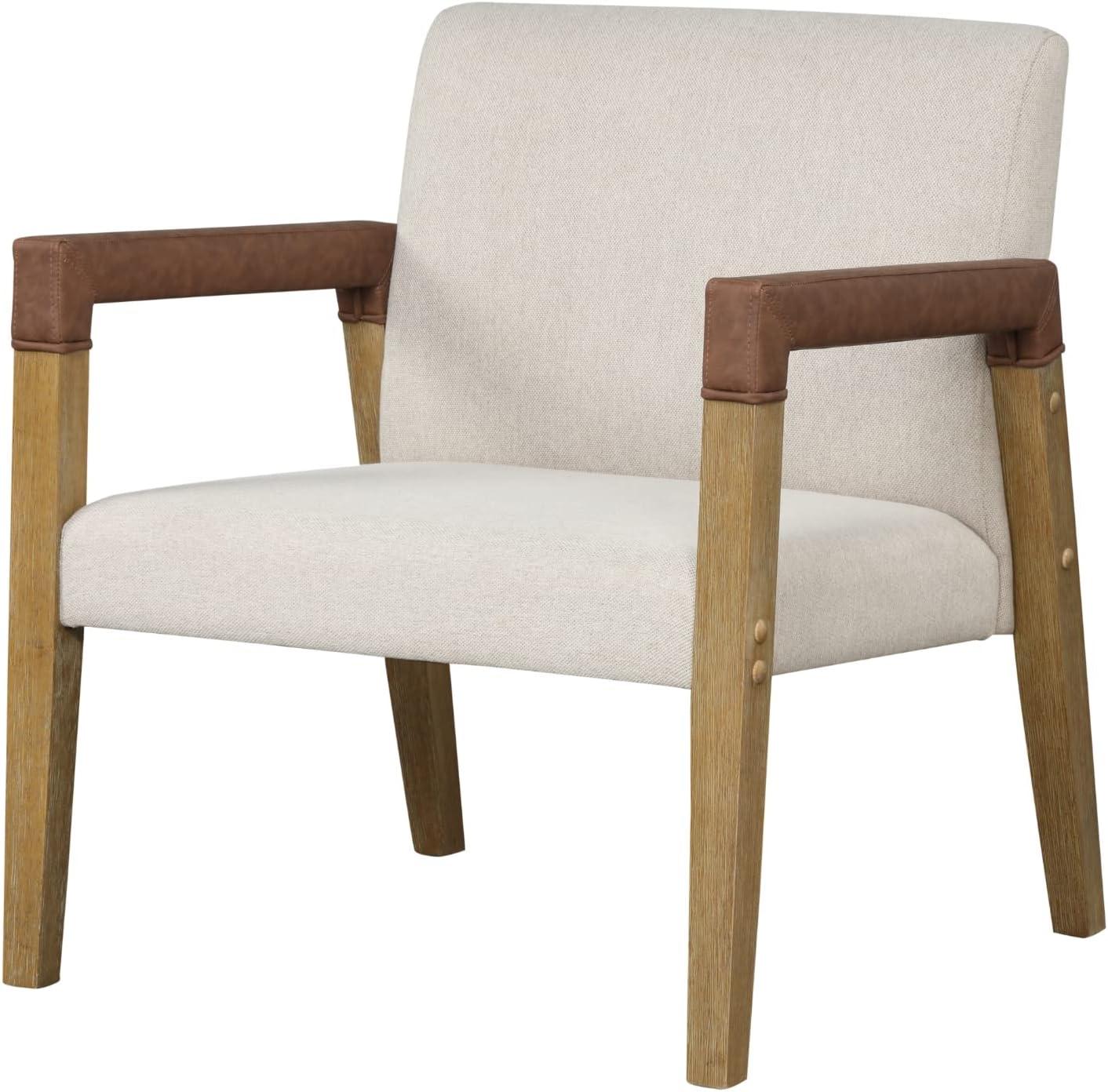 30" Wood and Faux Leather Upholstered Accent Chair Brushed Light Brown/Flax/Chestnut - Nathan James