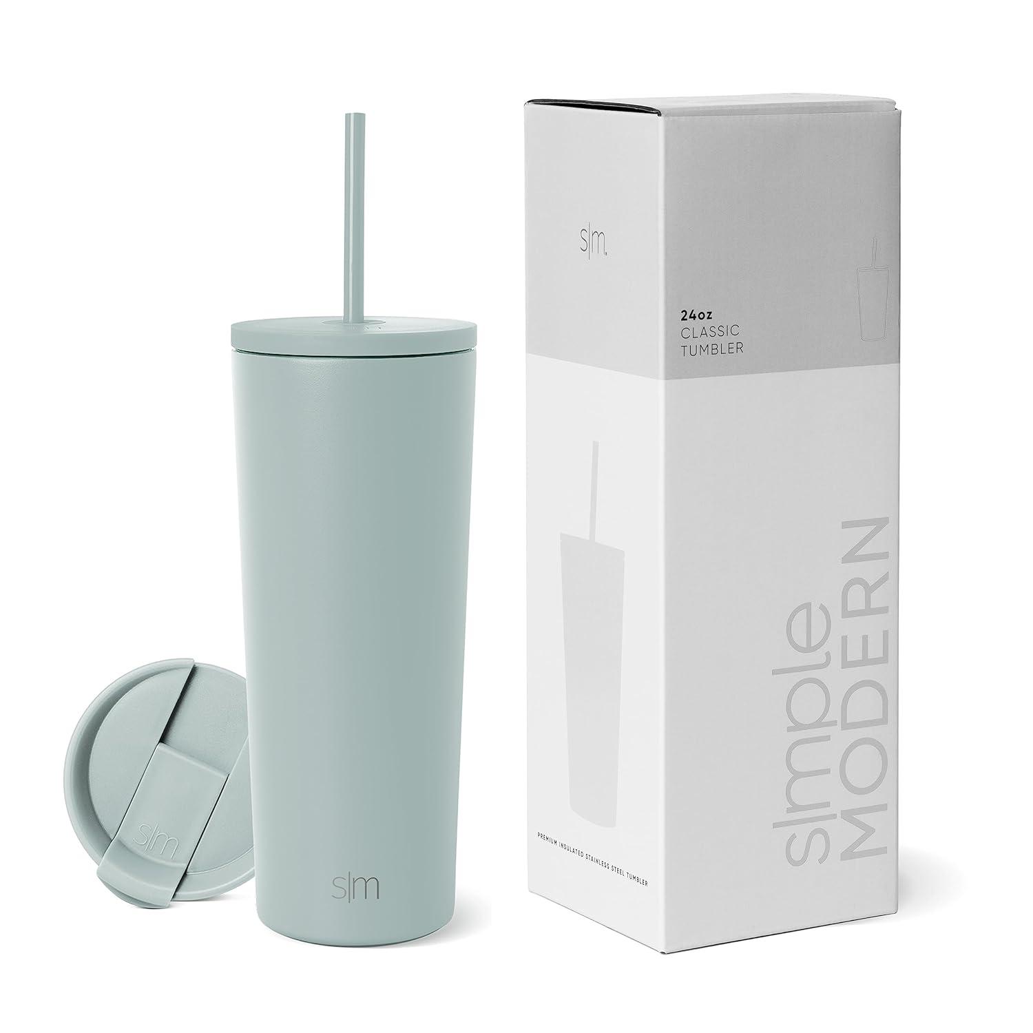 Simple Modern Insulated Tumbler with Lid and Straw | Iced Coffee Cup Reusable Stainless Steel Water Bottle Travel Mug | Gifts for Women Men Her Him | Classic Collection | 24oz | Sea Glass Sage