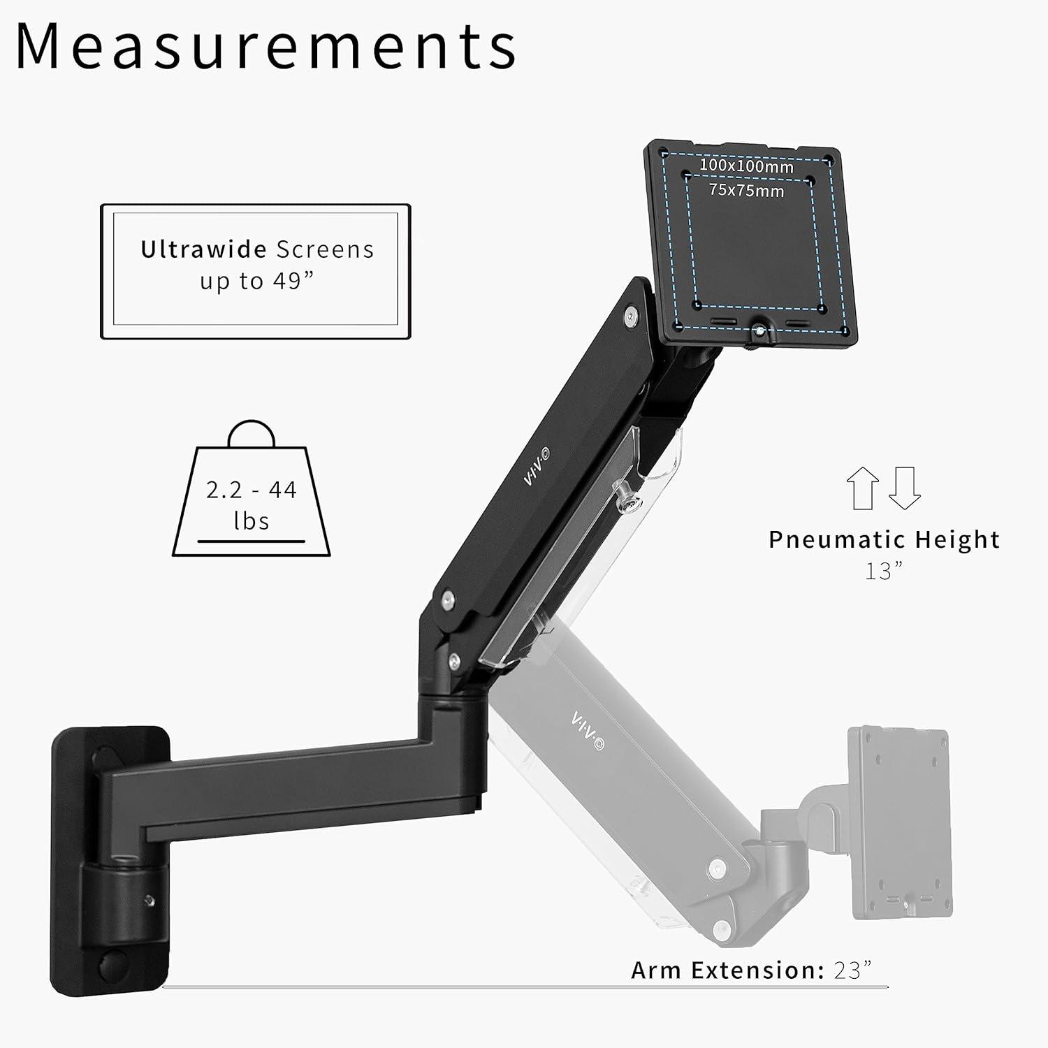 Black Aluminum Pneumatic Ultrawide Monitor Wall Mount